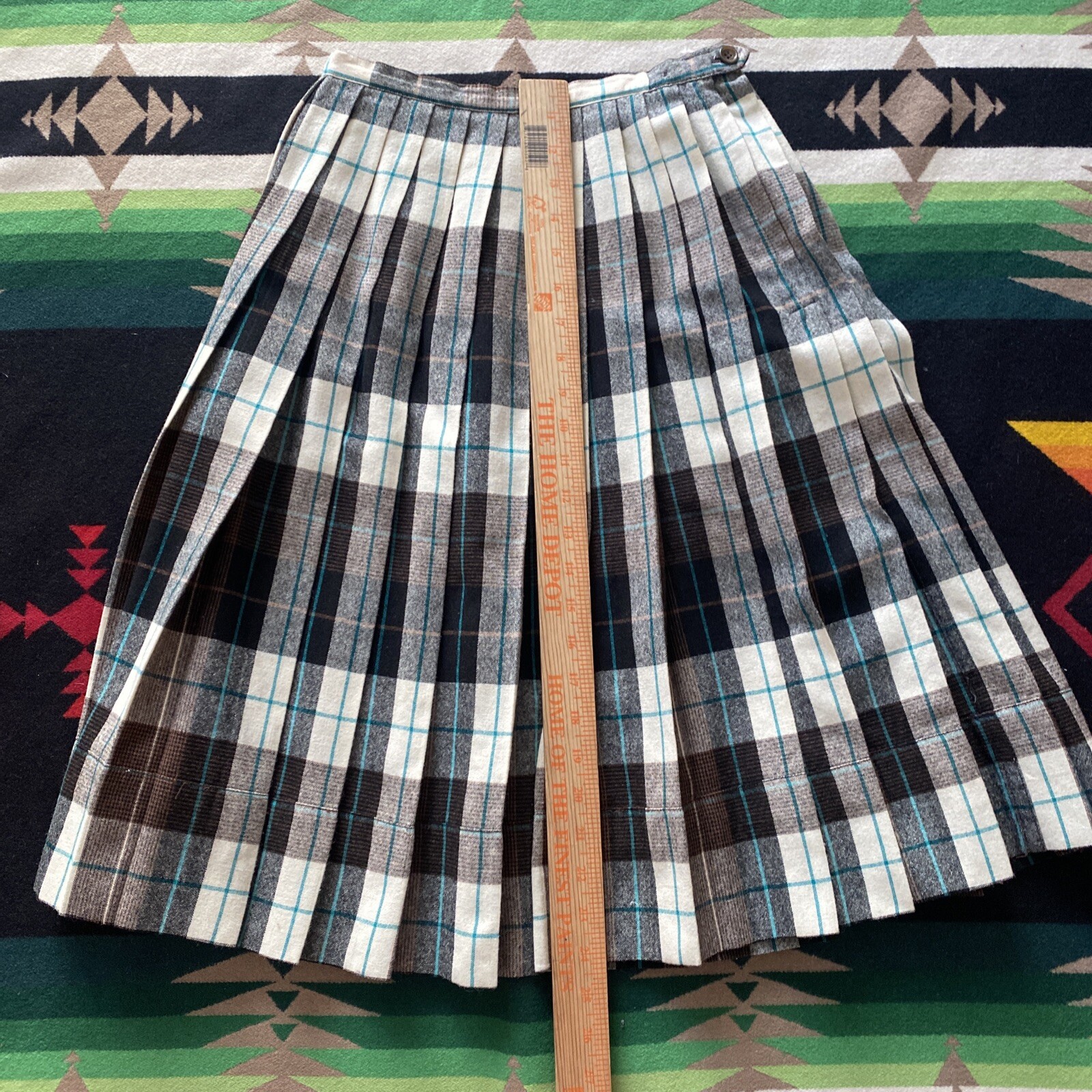 Vintage CENTURY of Boston Plaid Wool Pleated Reversible Midi Skirt Size 0 XS