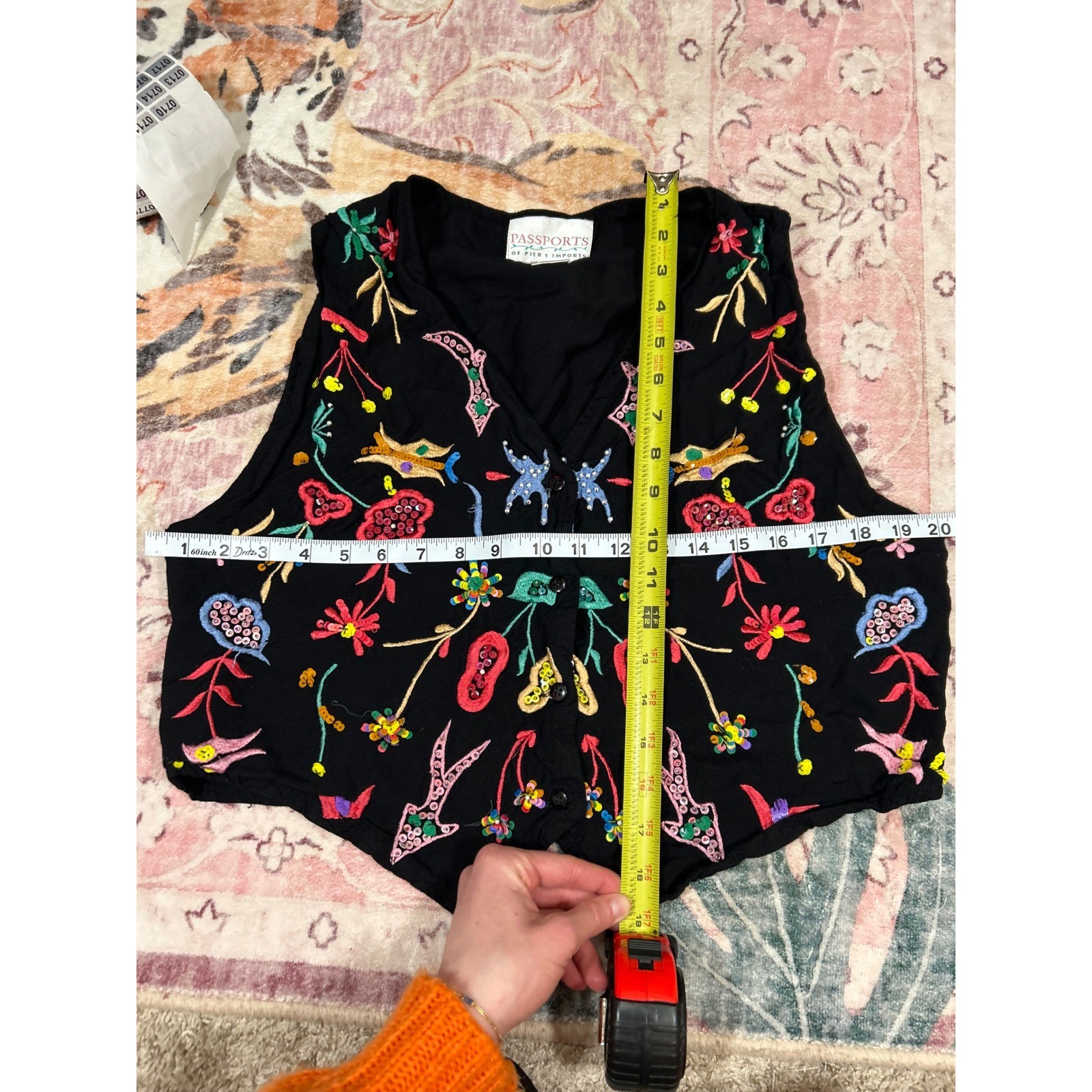 Vintage Passports Pier 1 Imports Embroidered Beaded Sequin Vest Black One Size