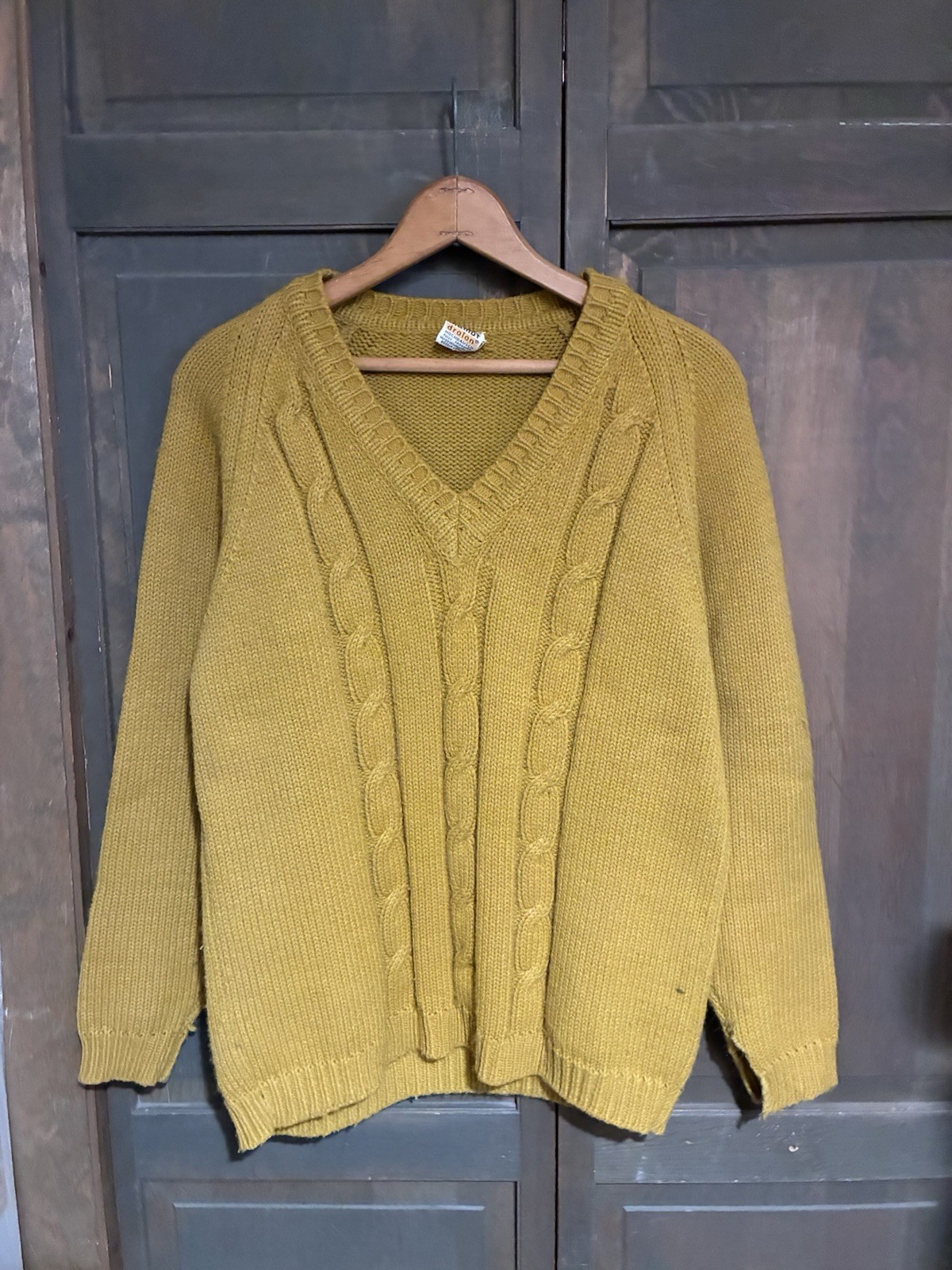 Vintage 1960’s Mustard Yellow Mamut Dralon Wool Sweater German Brand V-Neck