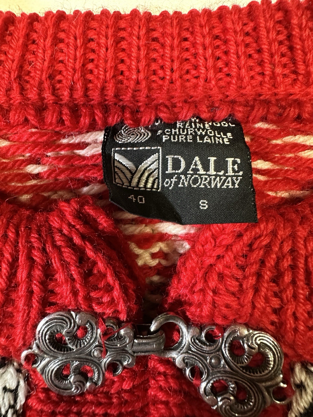 Dale of Norway Wool Cardigan Sweater Red White Nordic Knit Size S