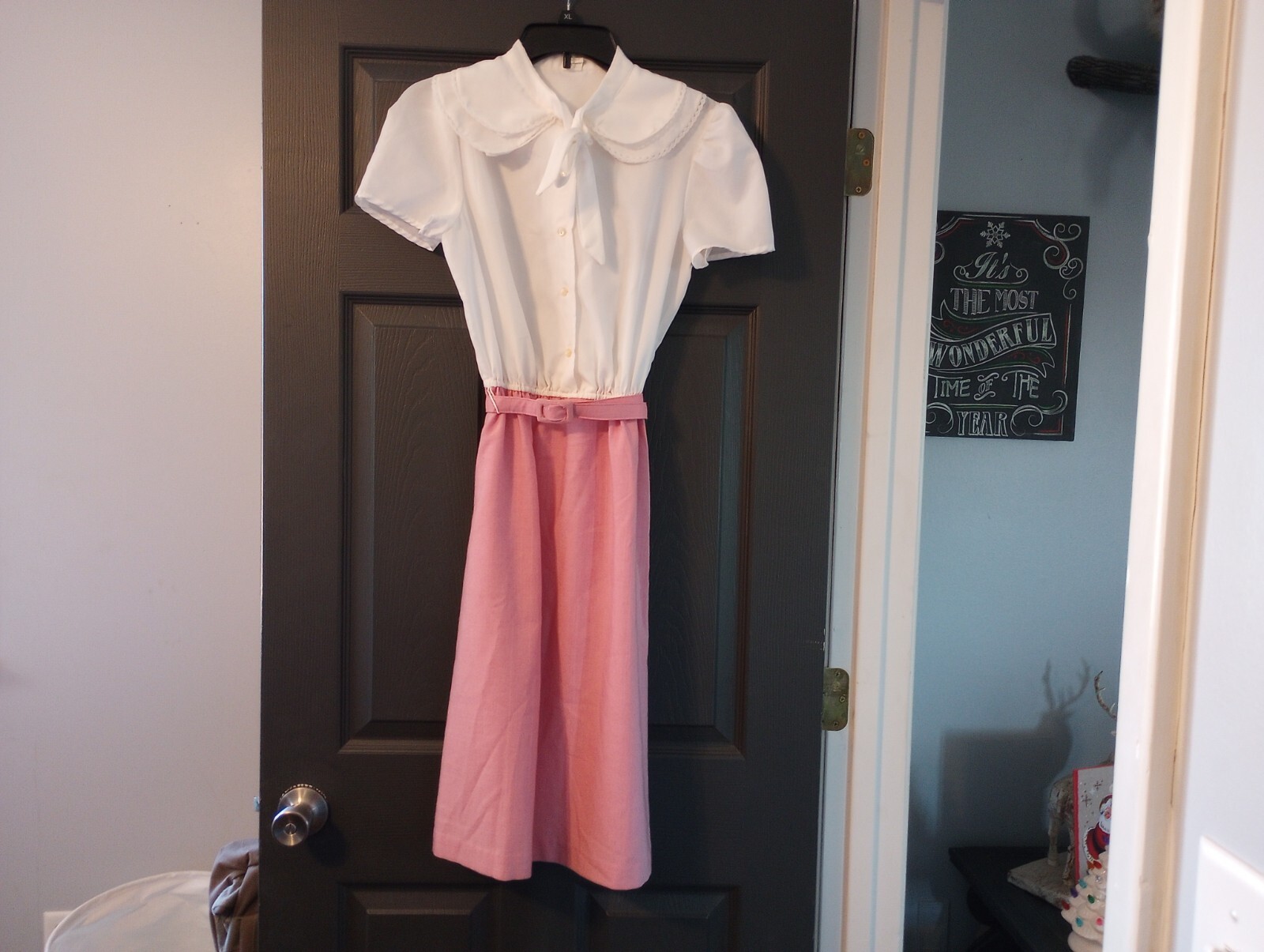 Prairie Cottage Core Vintage 60s Dress School Girl Bow Tie Neck Sister Wives