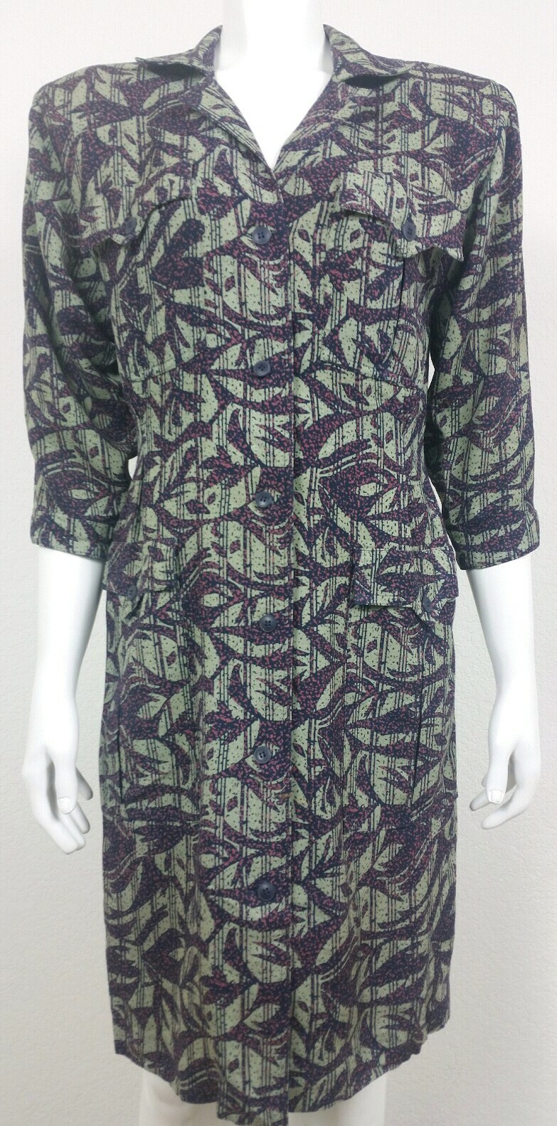 St. Gillian By Kay Unger Womens Dress Size 8 Button Front 100% Silk Vintage