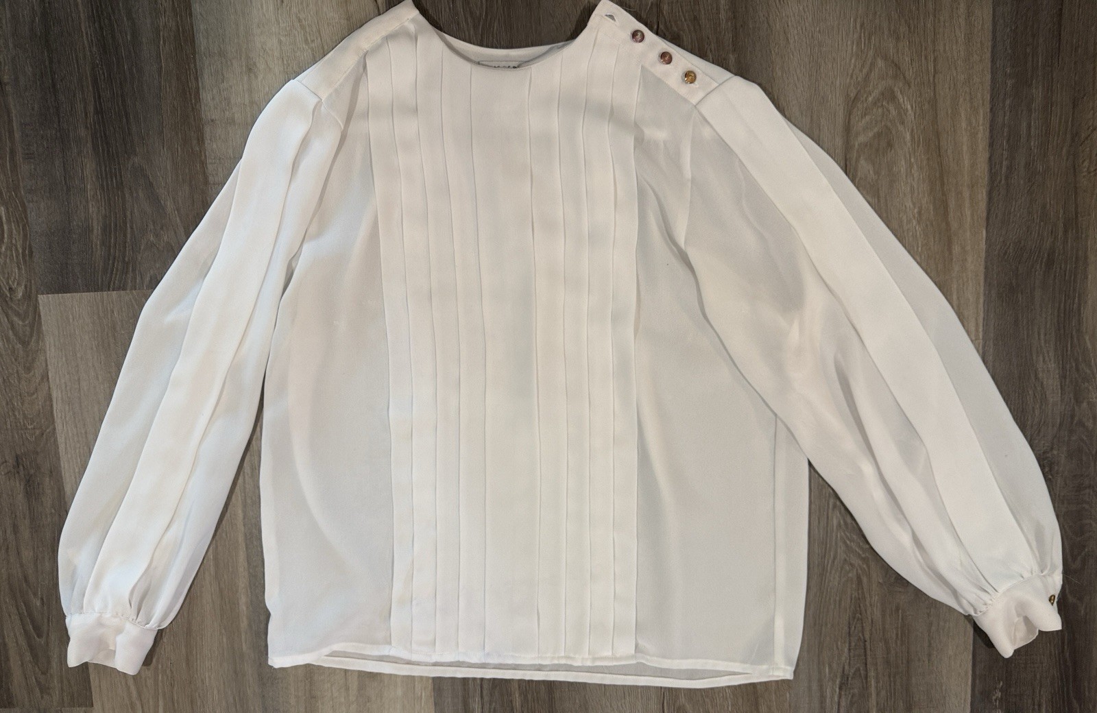 Vintage Josephine White Longsleeved Secretary Blouse Womens Sz 12 Office Dressy