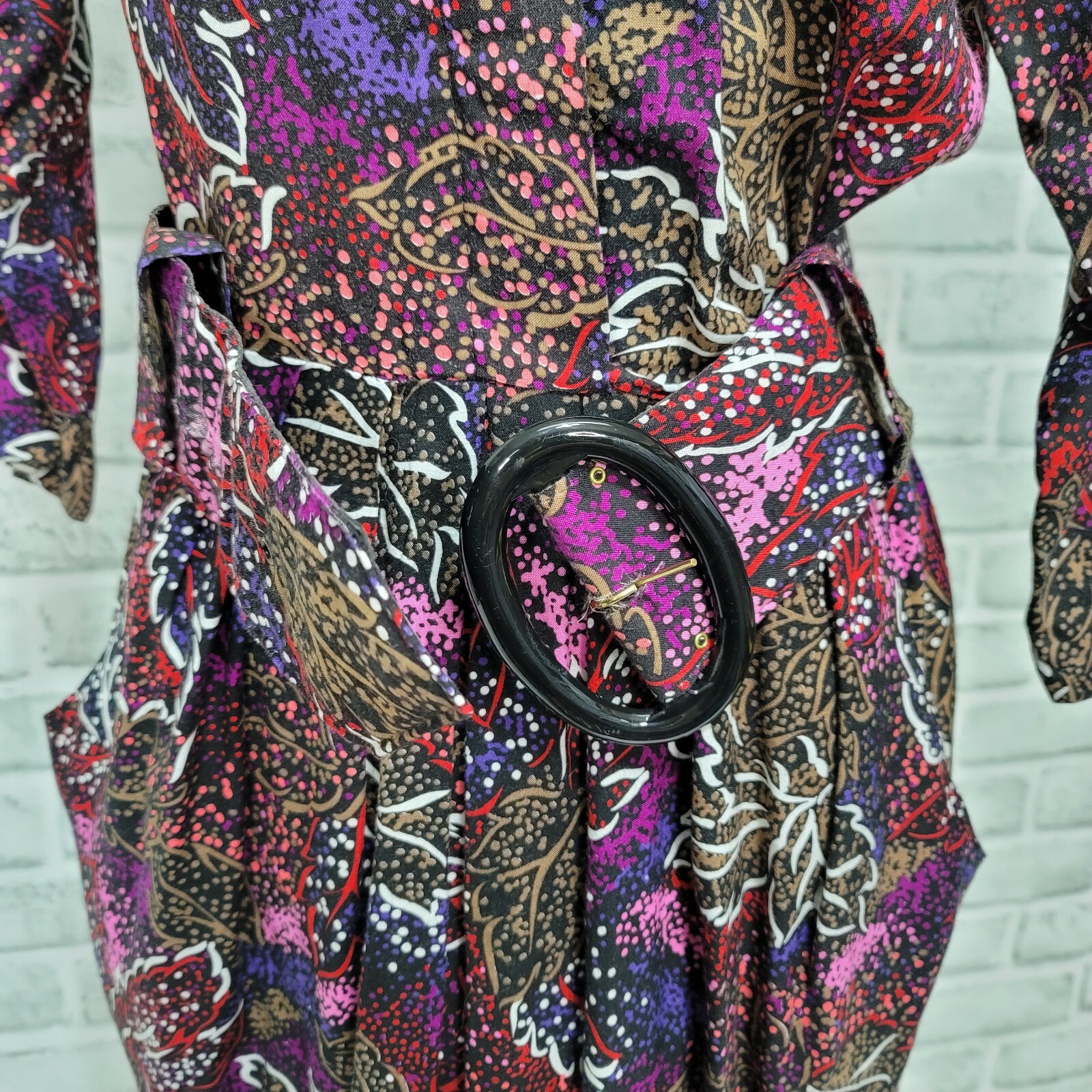 Vintage 80s 90s Cimmaron Womens S Abstract Button Front Dress W/ Belt Geeky