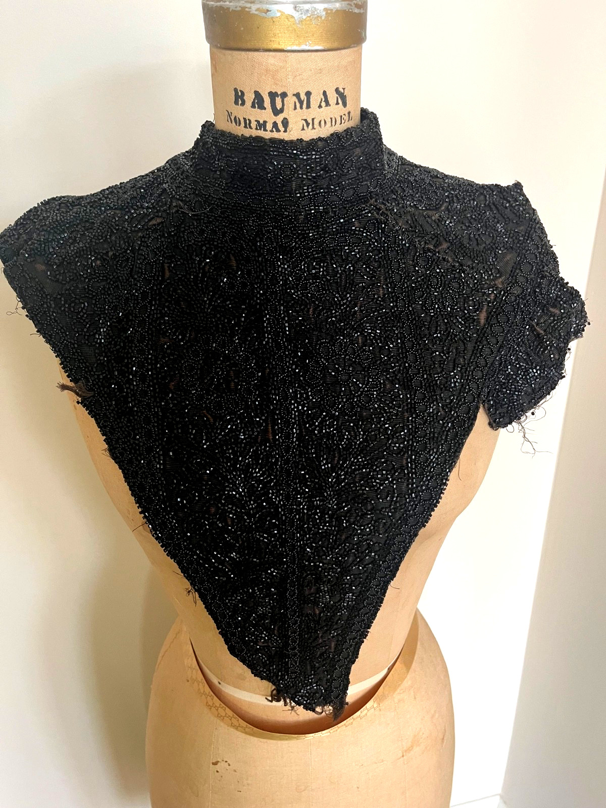 Antique Black Hand Beaded Salvage Dress Bodice + 4 pieces