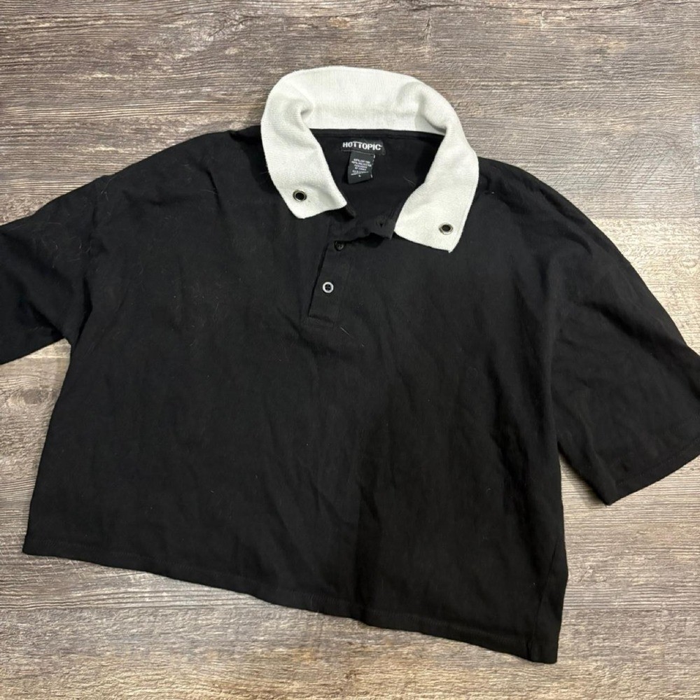 2000s Vintage Style Hot Topic Y2K Black Collared Shirt Emo Mall Goth Size L