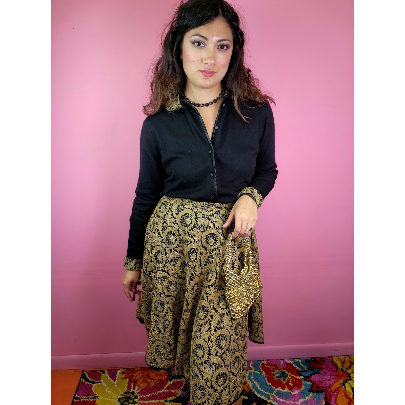 Vintage 1950’s Black and Gold Lace Cardigan and Skirt Set by Jantzen / Koret
