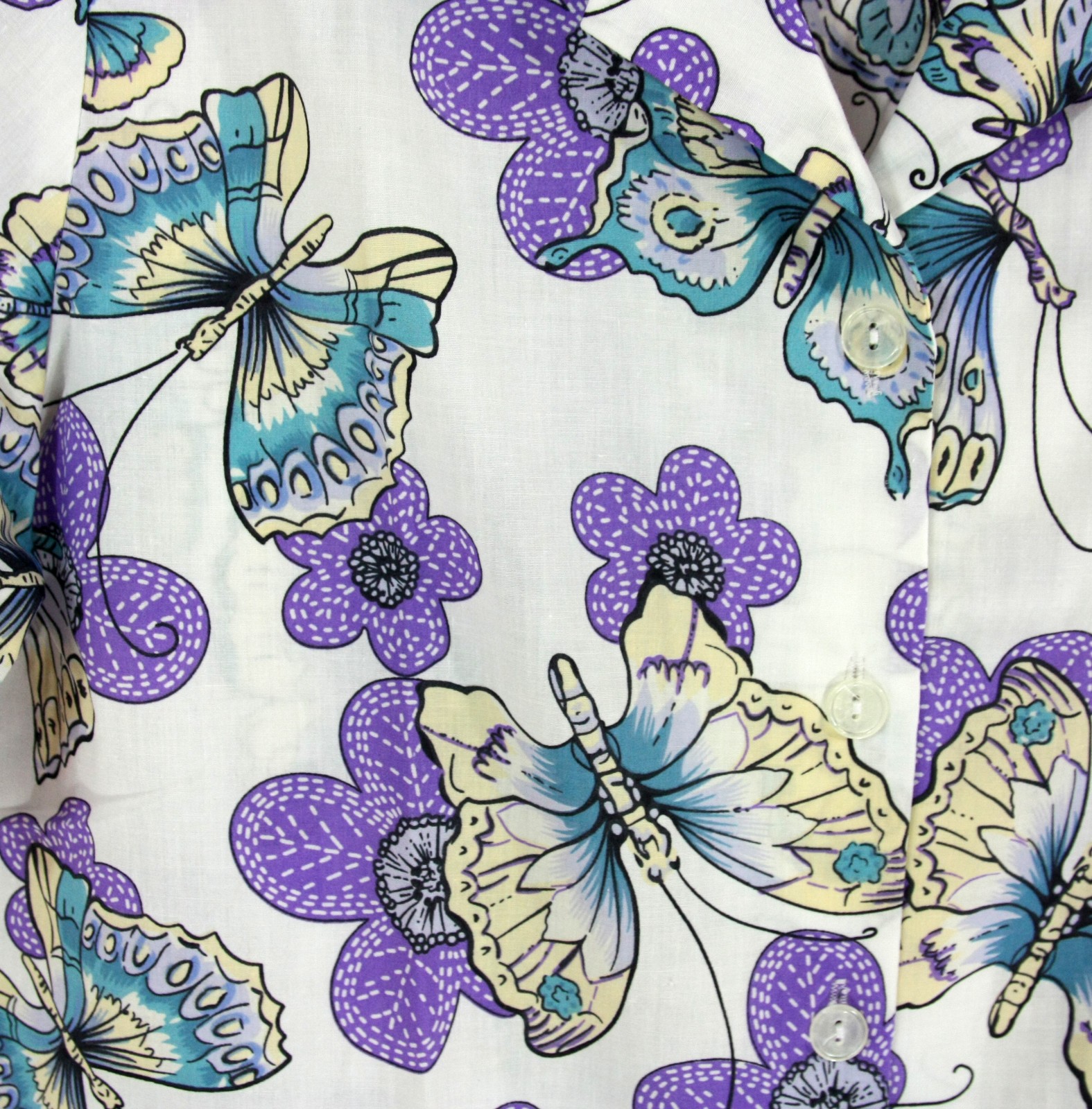 Vintage Blair Purple and White Butterfly Short Sleeve Shirt Blouse Top L Whimsy