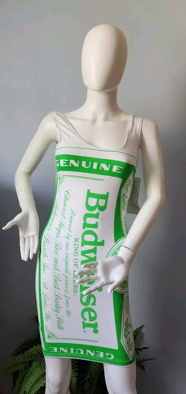 Rare Budweiser VTG Carabella Collections green & White Sleeveless Dress size 9