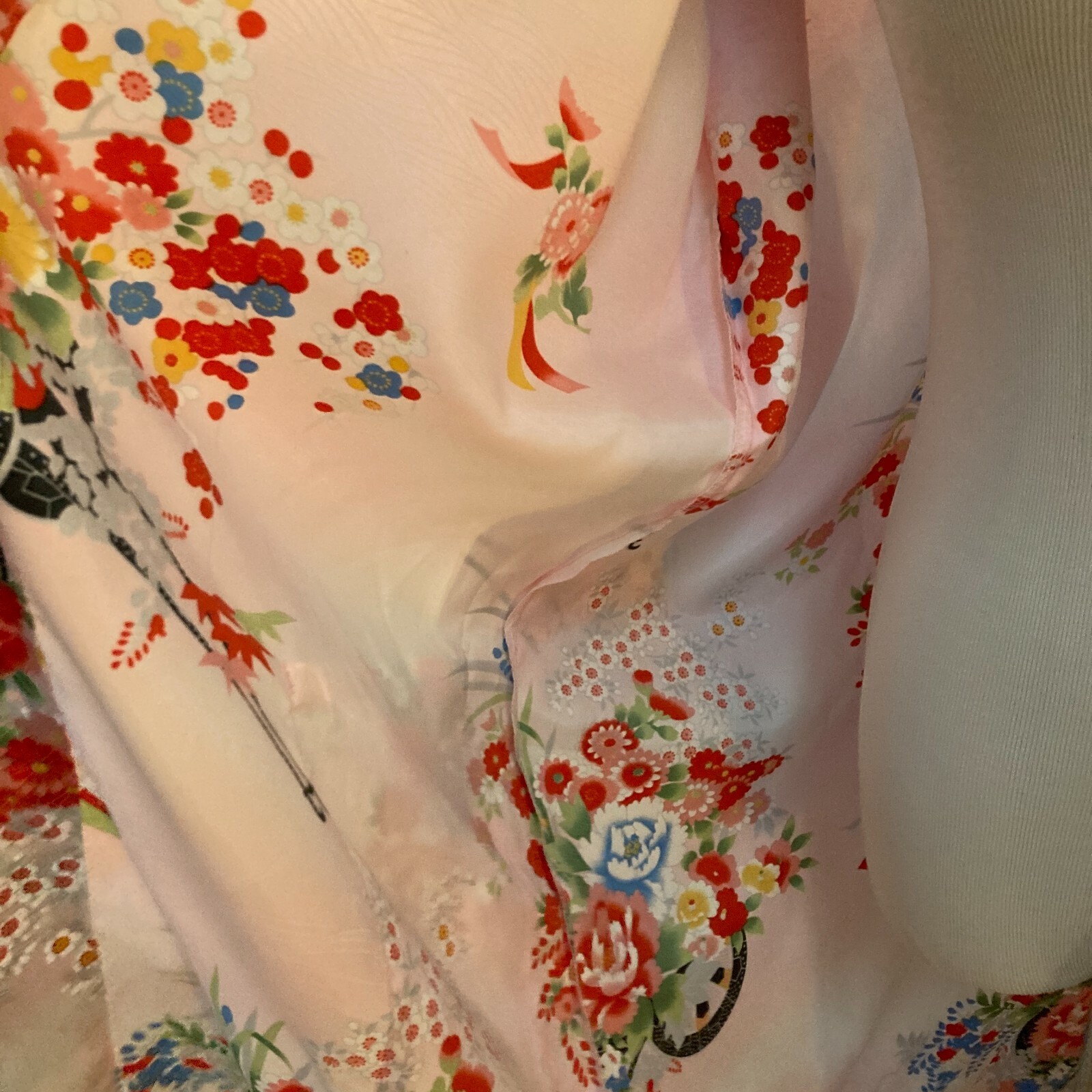 Vintage New Ichiban Japan Gown Kimono Robe Pink Floral Asian Oriental Size 42