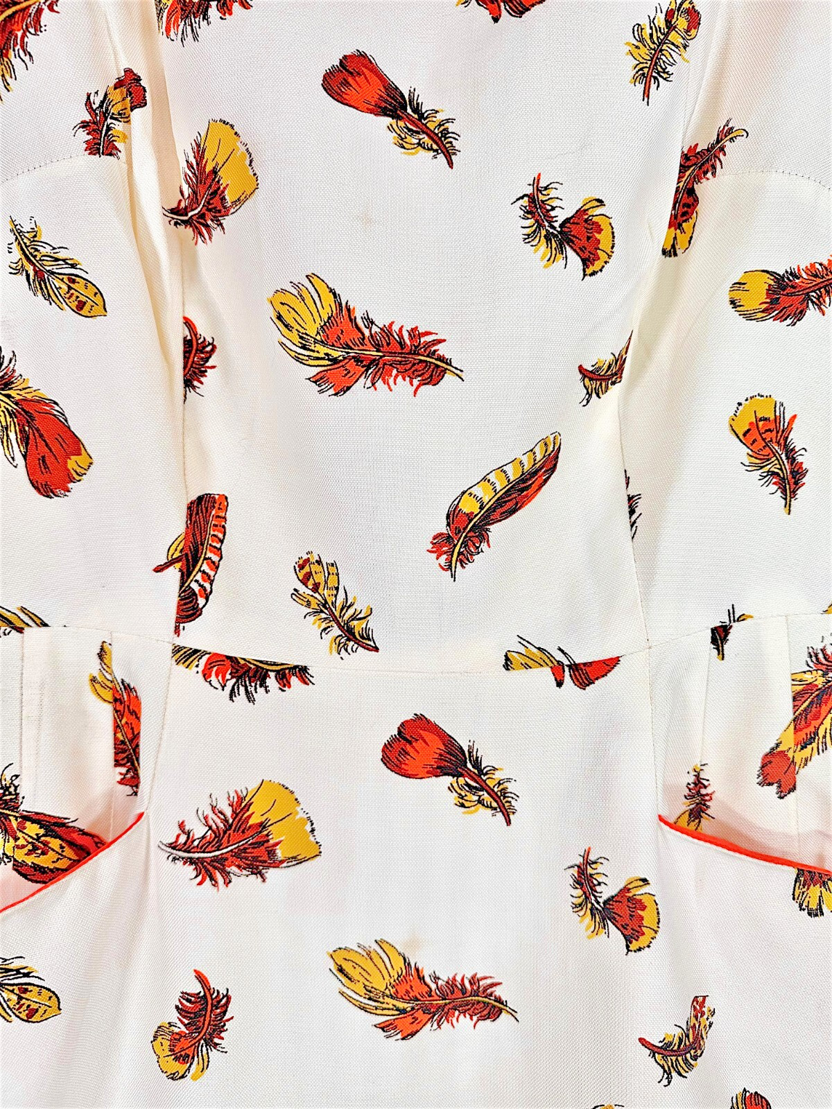 Vintage Cover Girl of Miami Feather Print Retro Sheath Dress