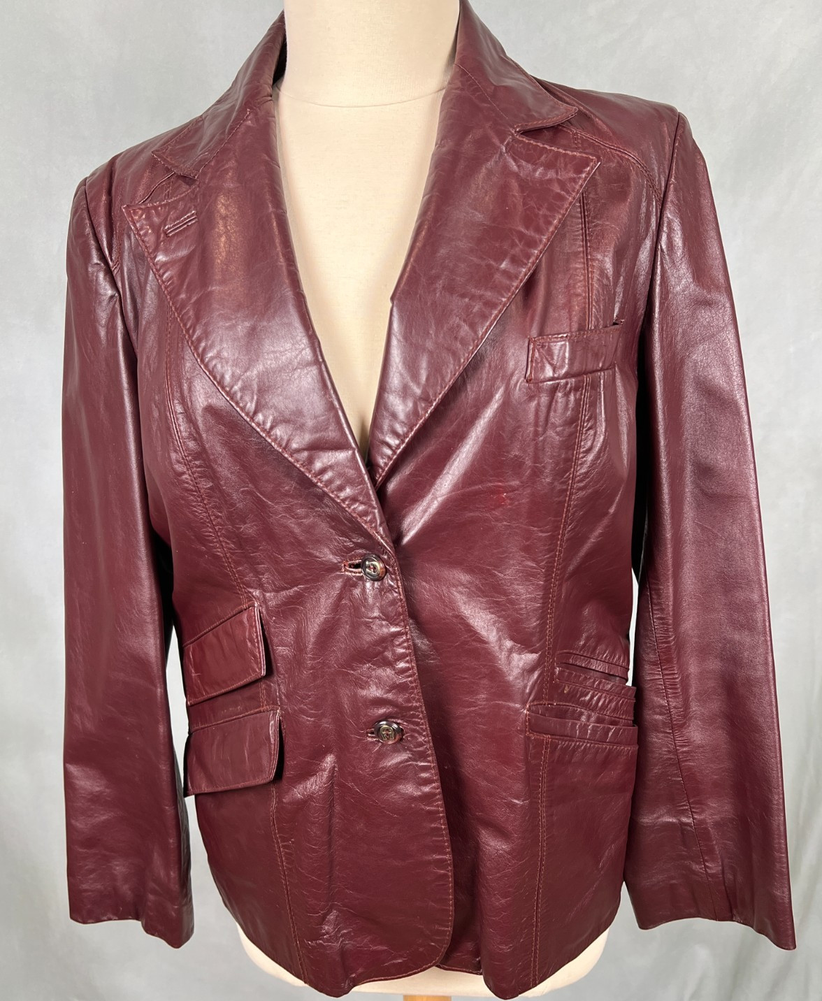 Vintage Etienne Aigner Womens Ladies Ox Blood Burgundy Leather Jacket Sz M/L