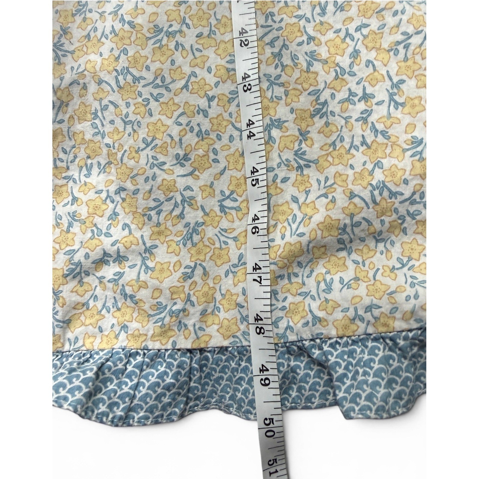 Vintage Liberty House Dress Women M Petite Yellow Blue Floral Good Times Ruffle