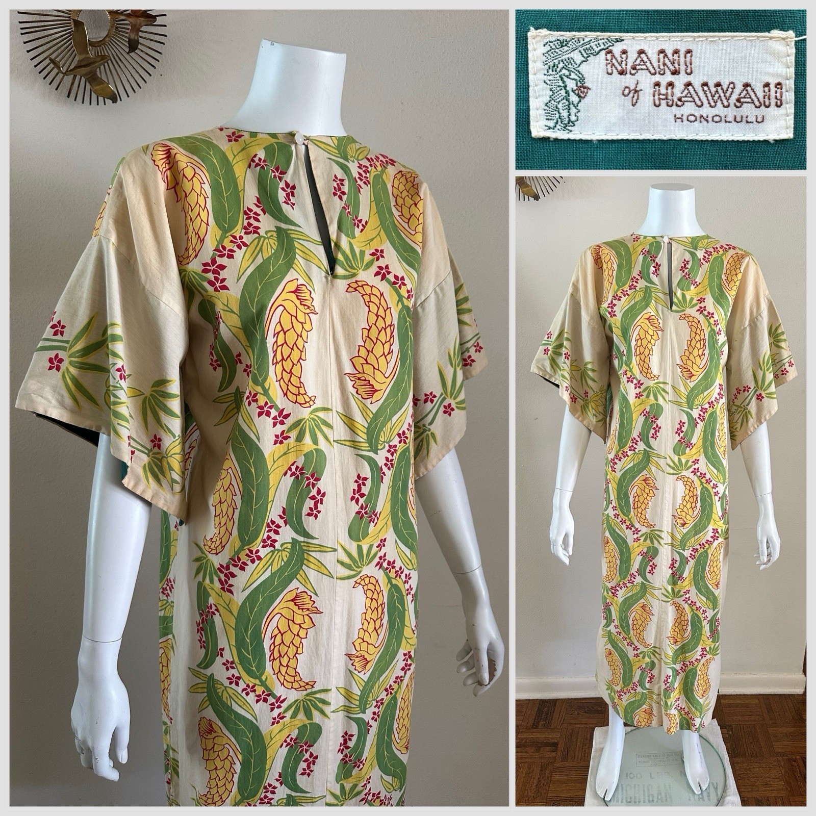 50s Nani of Hawaii Honolulu Pake Muu Dress Tropical Bamboo Tiki Resort Luau VTG