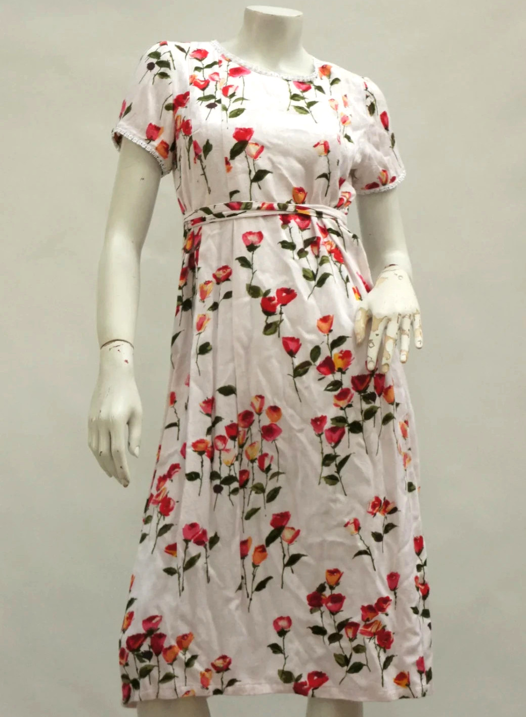 Vintage 90s-Y2k Floral Rose Print Midi Dress Cottagecore Boho Romantic