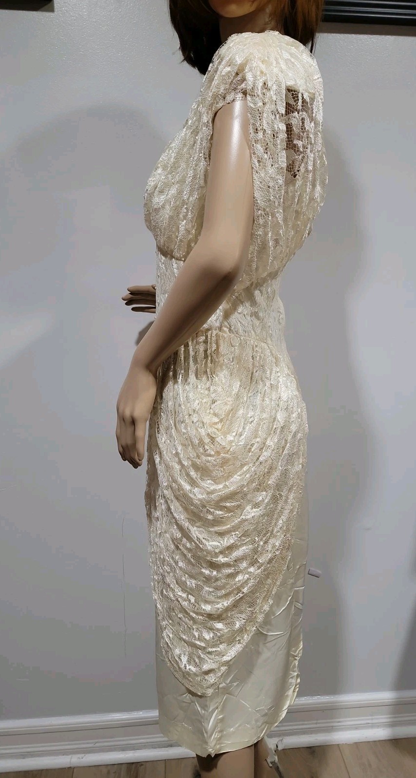 A La Carte California Women’s FITS MODERN SMALL Vintage Dress Ivory Beaded #AA