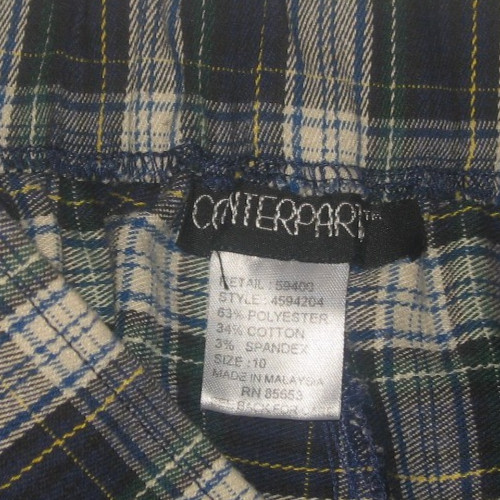 VtG 90s High-Waist COUNTERPARTS Stretch Preppy Green/Blue Plaid Stirrup Pants 10