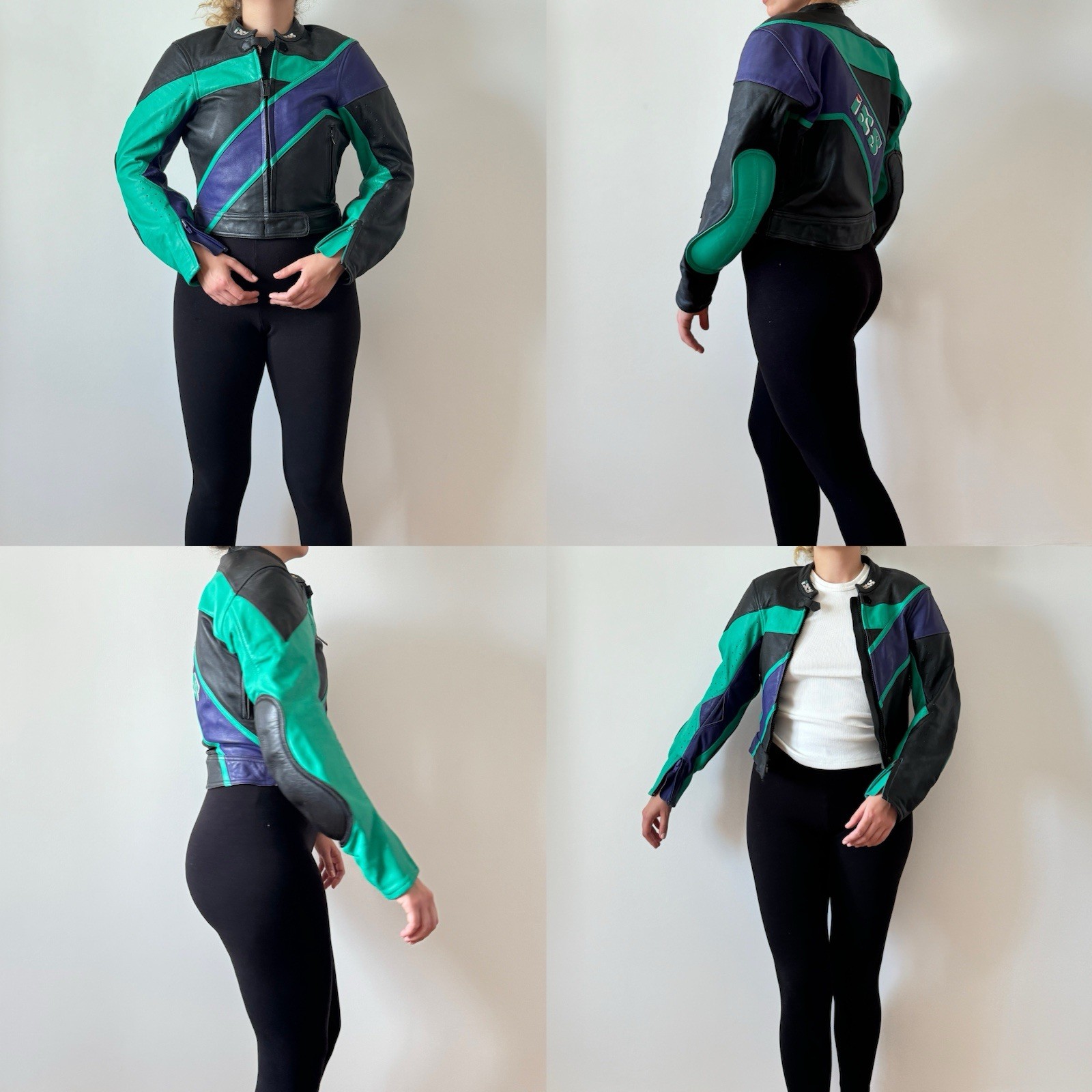 vintage IXS multicolor leather racing motorcycle short jacket size 44 EU XS,S