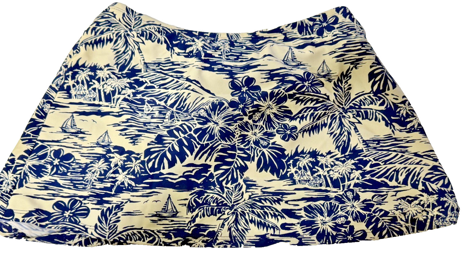 Kechika Swim Skort Women Size 8 Navy Cream Tropical Toile Sailboat Vintage USA