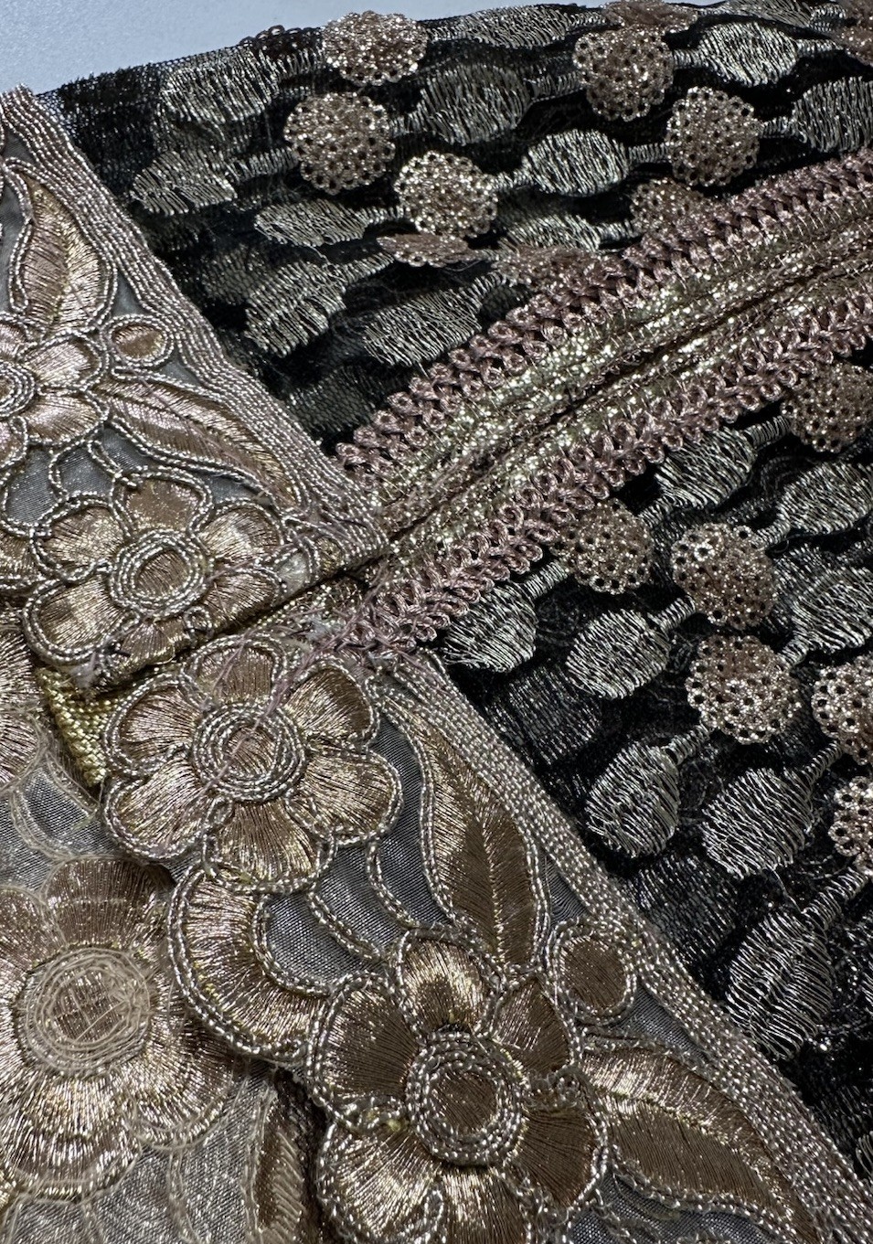 Metallic Embroidered Formal Kaftan Dress & Scarf Black Gold 50” Long