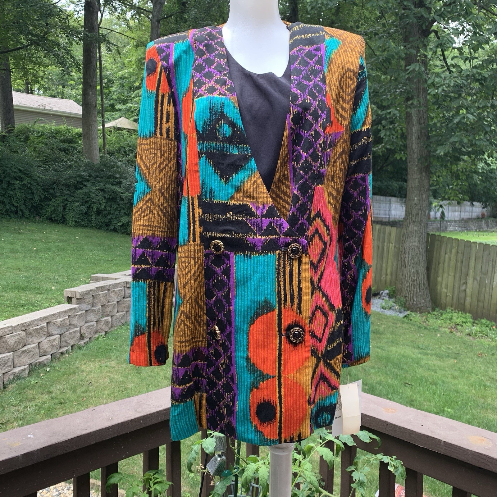 Vintage 90s Reina Art Wear Sears Blazer Top Deadstock New Shoulder Pads L Large