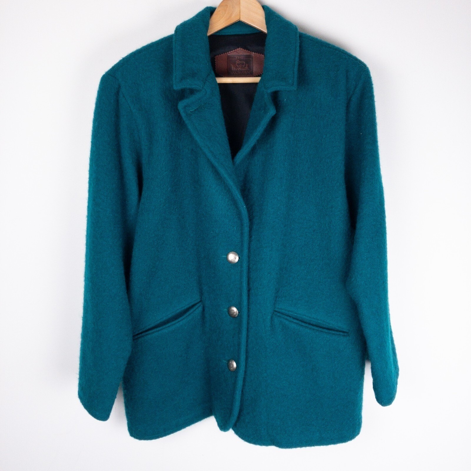 Woolrich Wool Coat Womens M Teal Blue Vintage Made in USA Button Front Jacket
