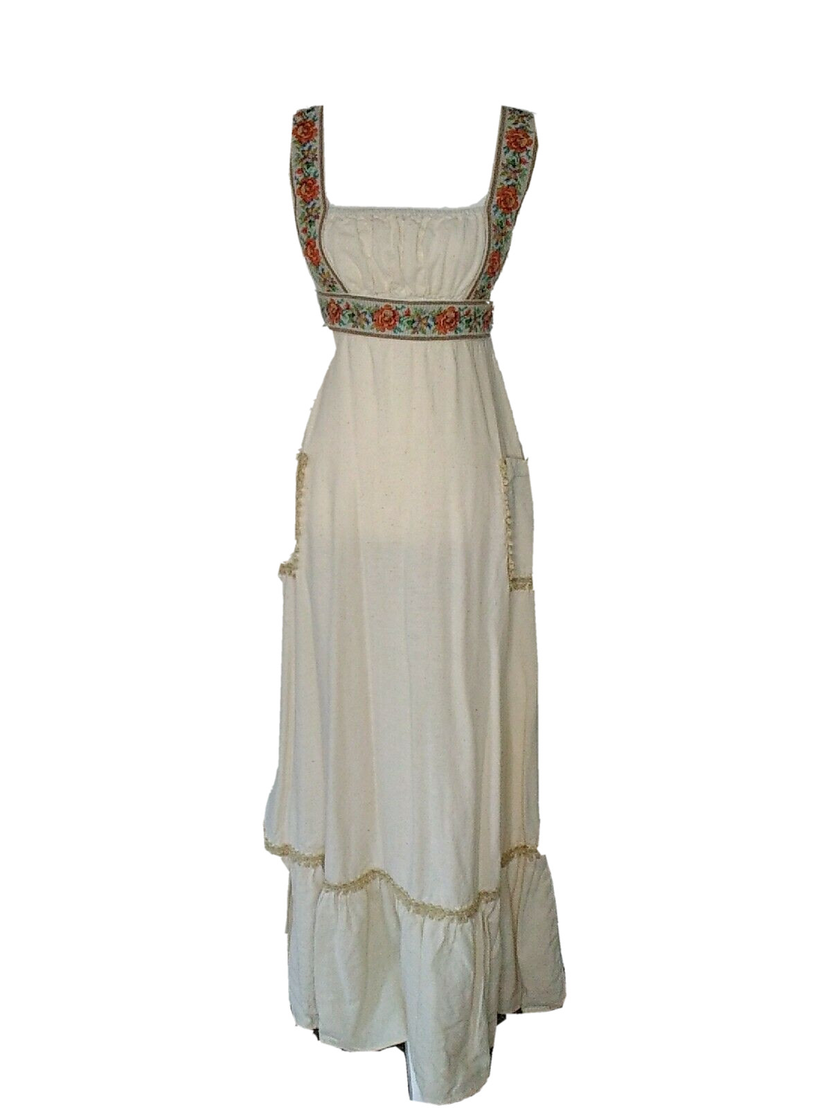 VTG 1970’s Gunne Sax Maxi Dress Women’s Med Black Label Cream Multi Color #J2642