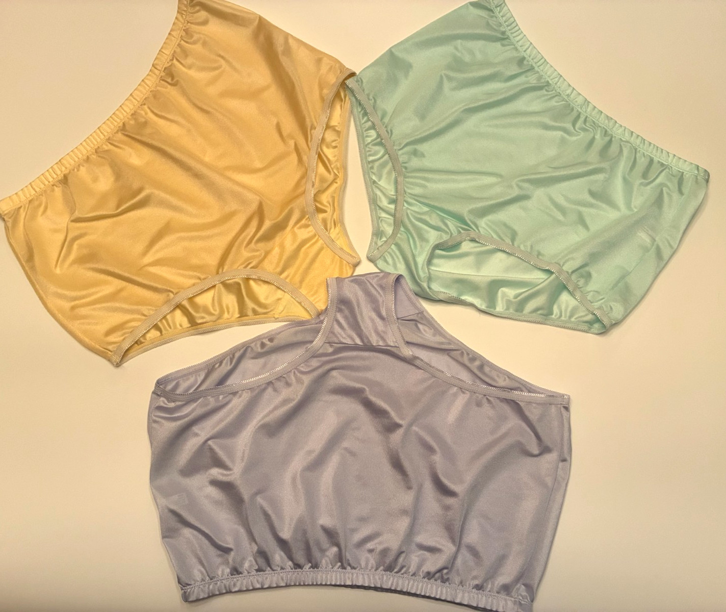 THREE Shiny SHEER NYLON PANTIES Size 8 XL Green YELLOW BLUE Second Skin Sissy