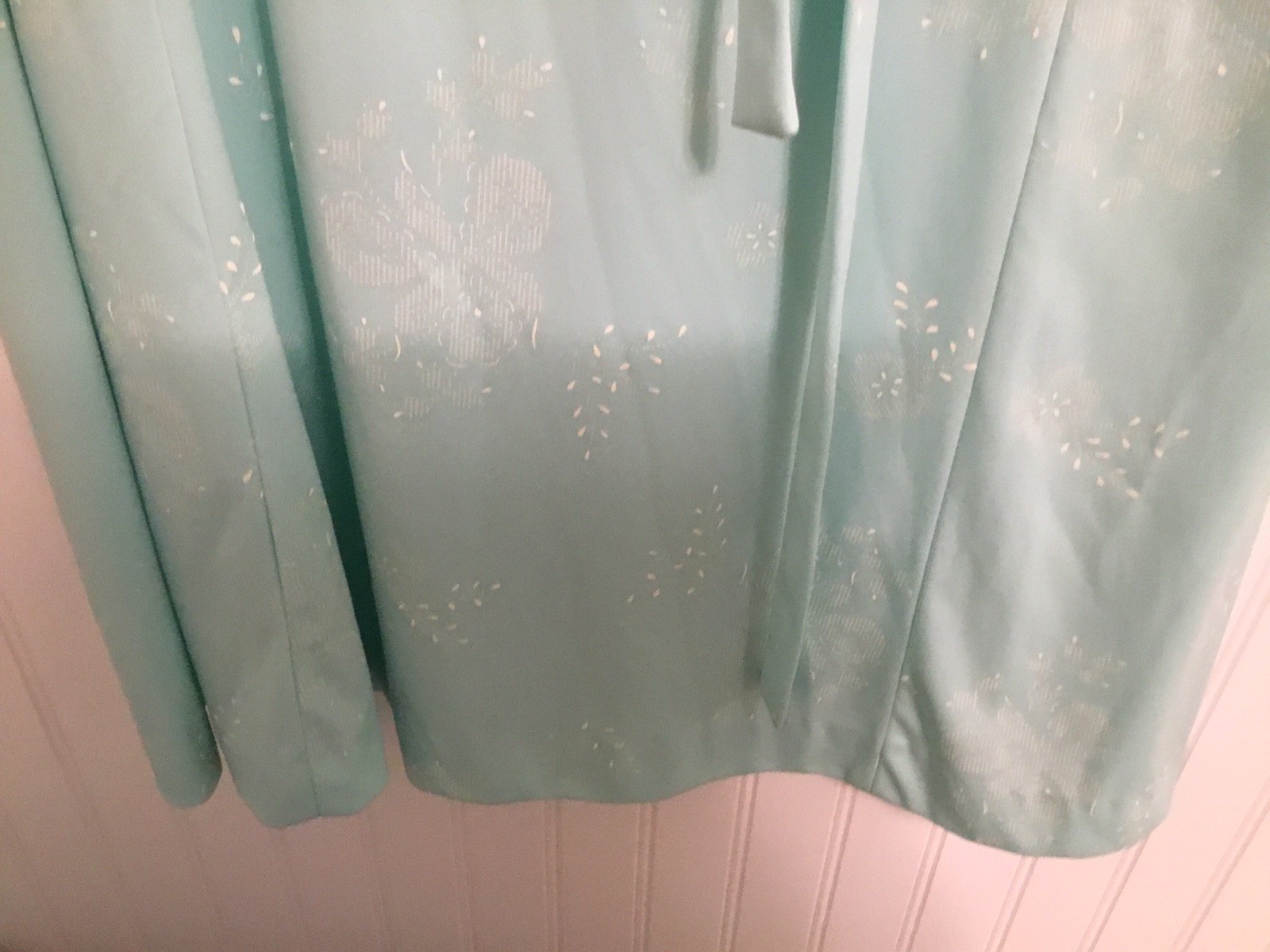Vintage Damon Dress Teal With Creme Design Flowy Sleeves Size Medium Zip Back