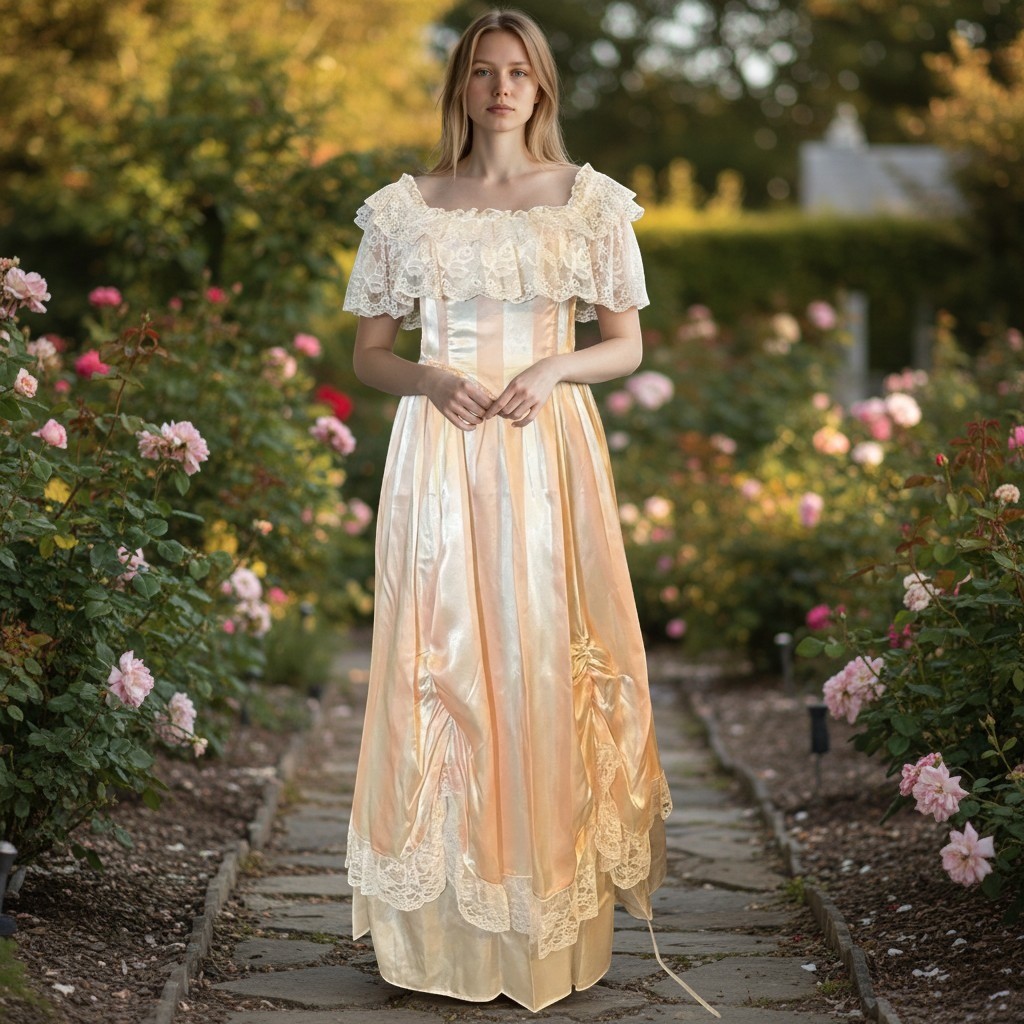 Vintage Gunne Sax Striped Pink White Satin Prairie „Little Bo Peep” Dress