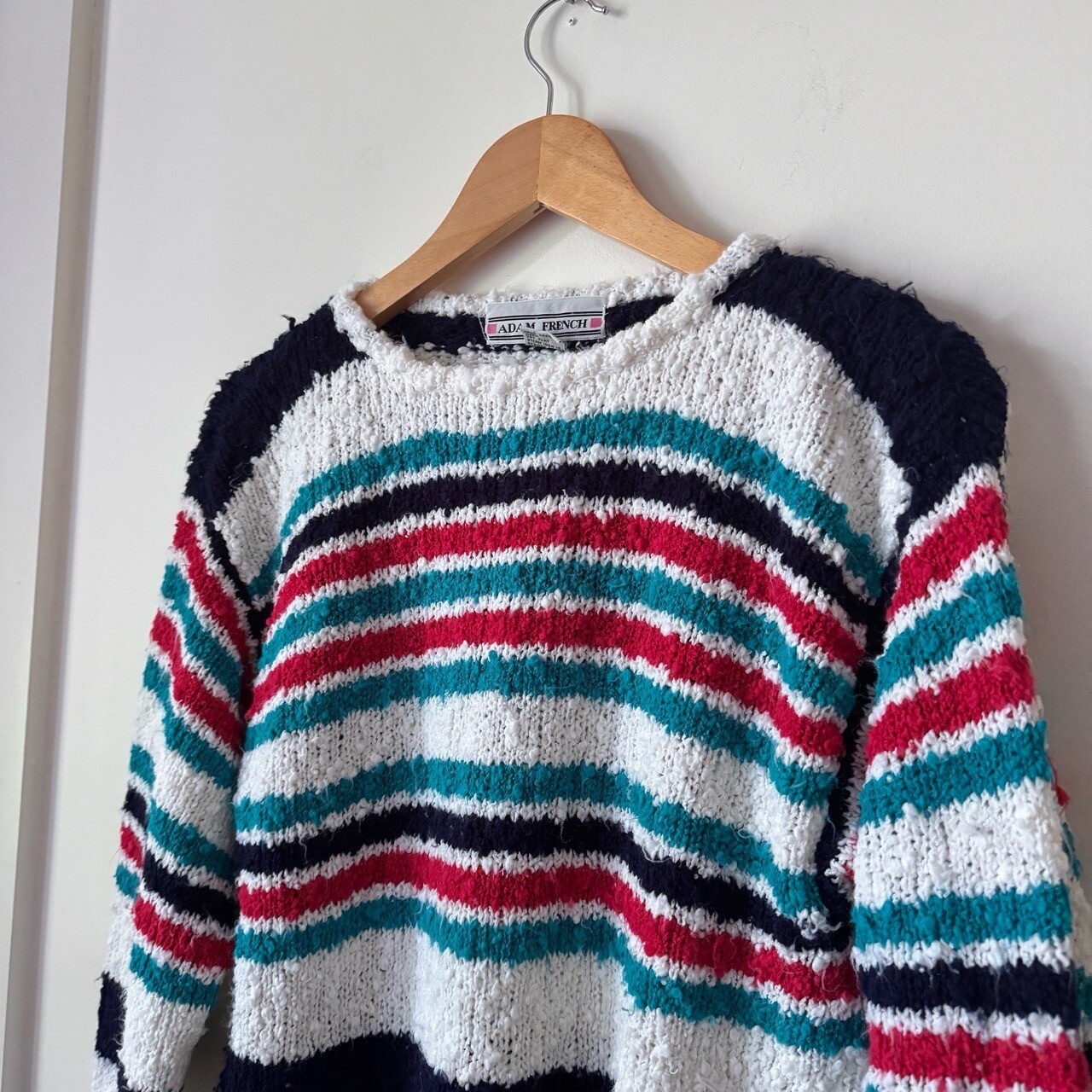 Vintage Adam French Fuzzy Stripe Sweater Womens M Colorful Twee Retro Preppy