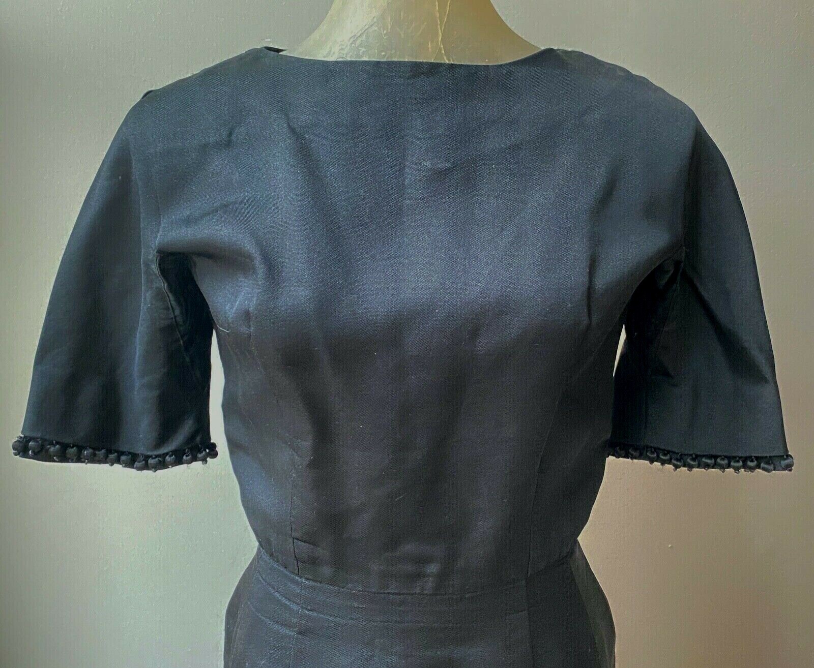 1960s Silk Gabardine Dress with PomPom Fringes Saks Fifth Avenue WW145
