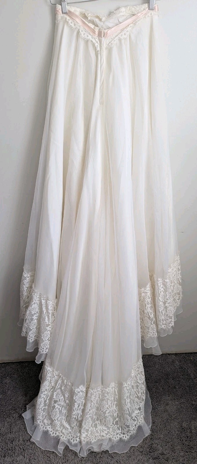 Upcycled Wedding Bridal Dress Skirt Sheer Overlay Lace Flaws Costume Victorian