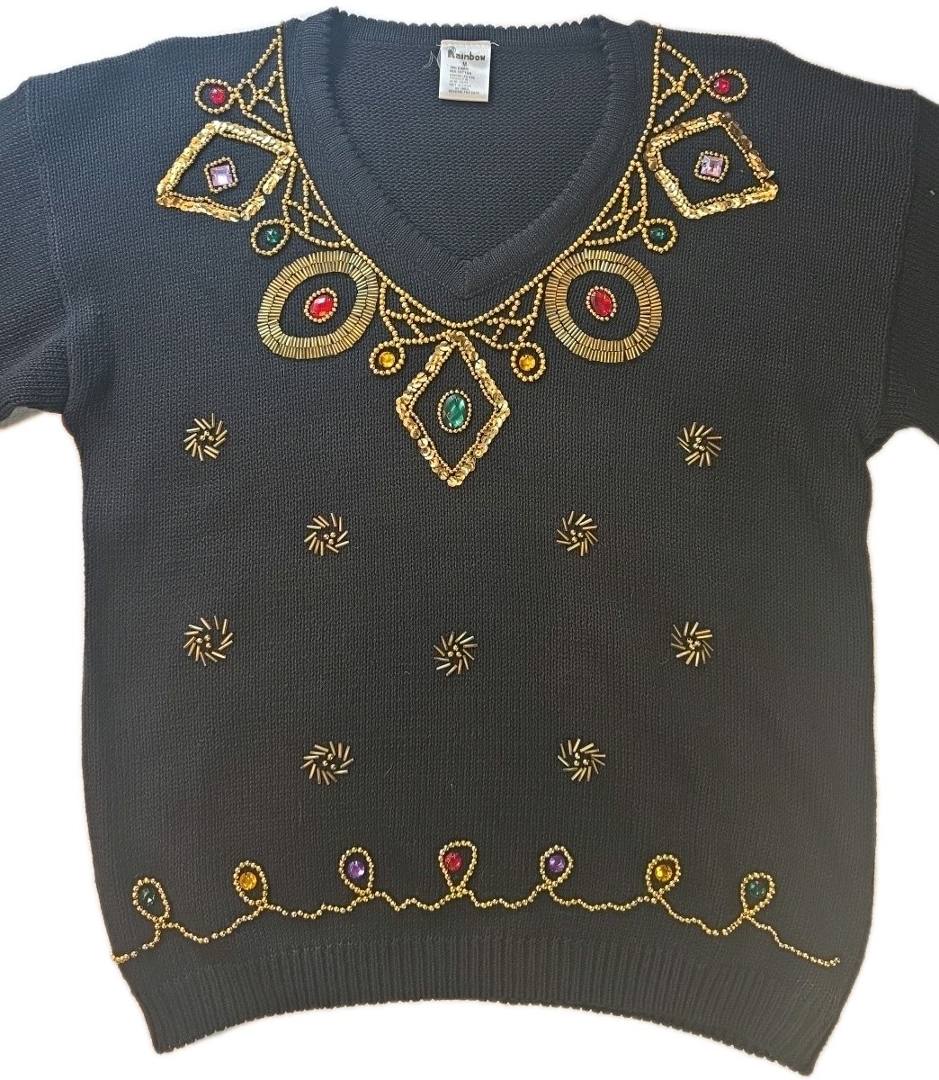 Vintage Bead & Sequin Raindow Sweater – Size M