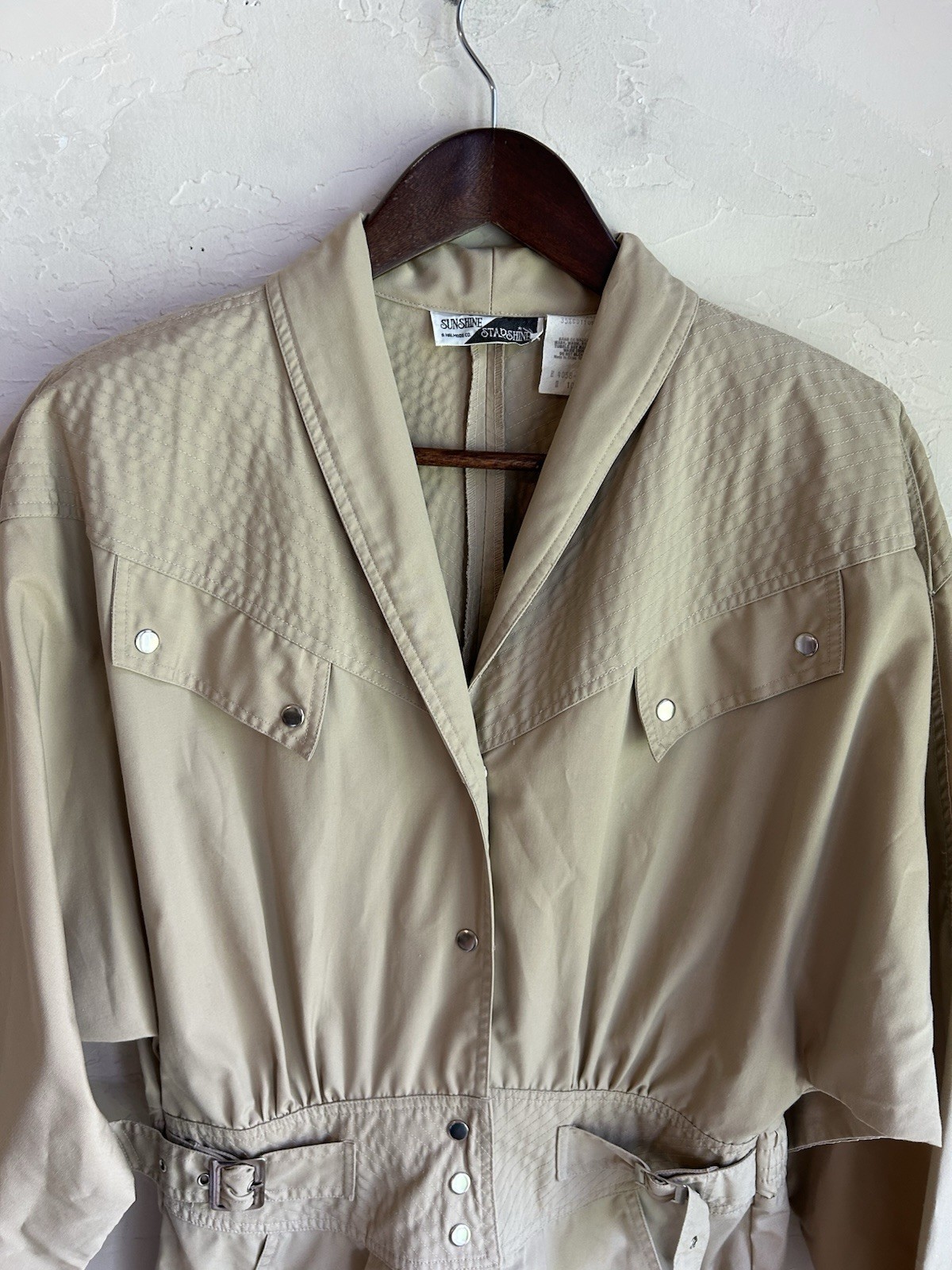 Vintage 80s Khaki Trench Midi Shirt Dress 10 Equestrian Old Money Minimalist