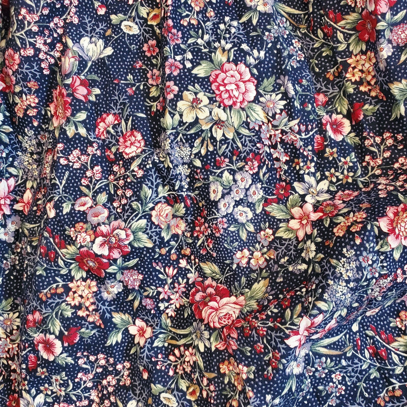 Vintage Prairie Dress XS Ditsy Floral Midi Navy Blue Sleeveless Cottage Core