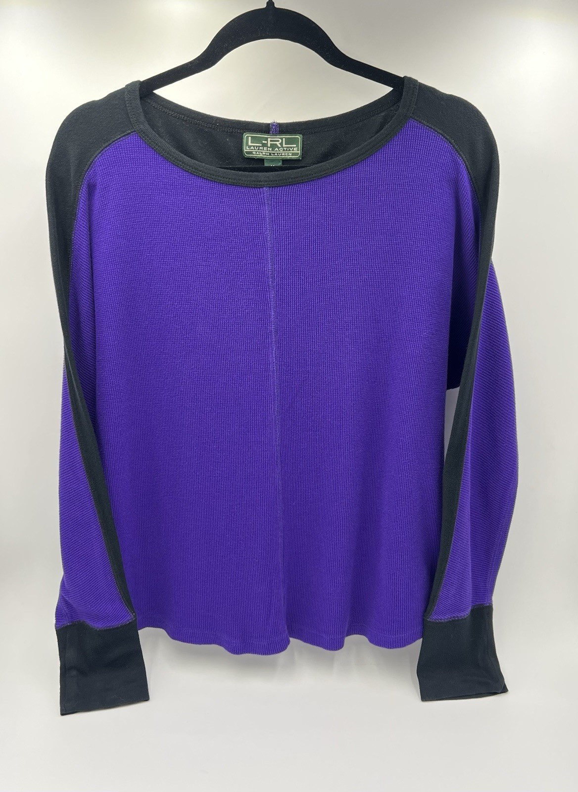 Y2K Lauren Ralph Lauren Waffle Knit Thermal Shirt Purple Black Oversized Medium