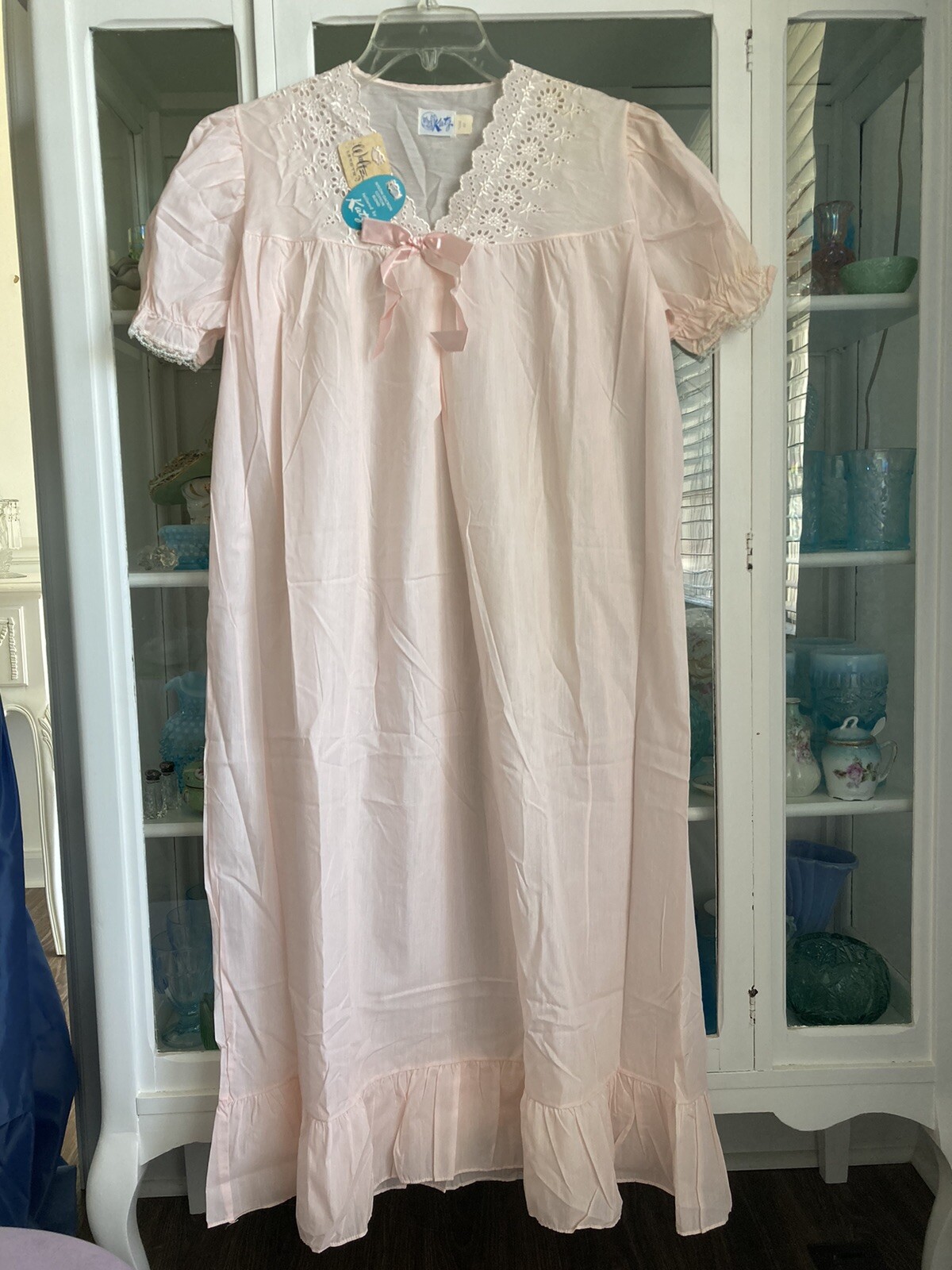 NWT Vtg 1950s KATZ Pink Cotton Nightgown Cottage Prairie Ruffles up to 38” Bust