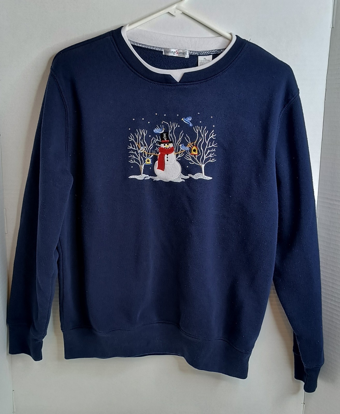 Hasting & Smith Snowman W/Birds Women’s Crewneck Sweatshirt Petite L Winter Snow