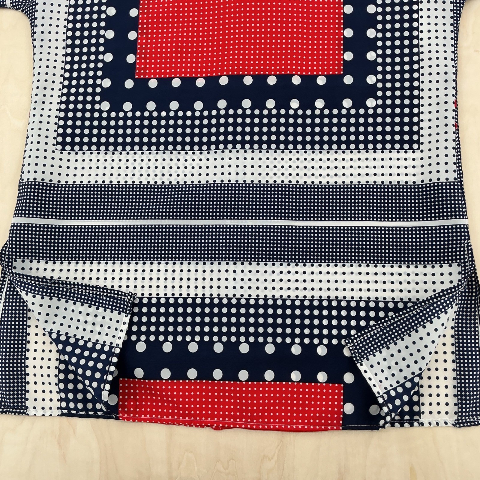 Loubella Tunic Top Wms 10/11 Red Navy Polka Dot Geometric Mod Vintage 70s Retro