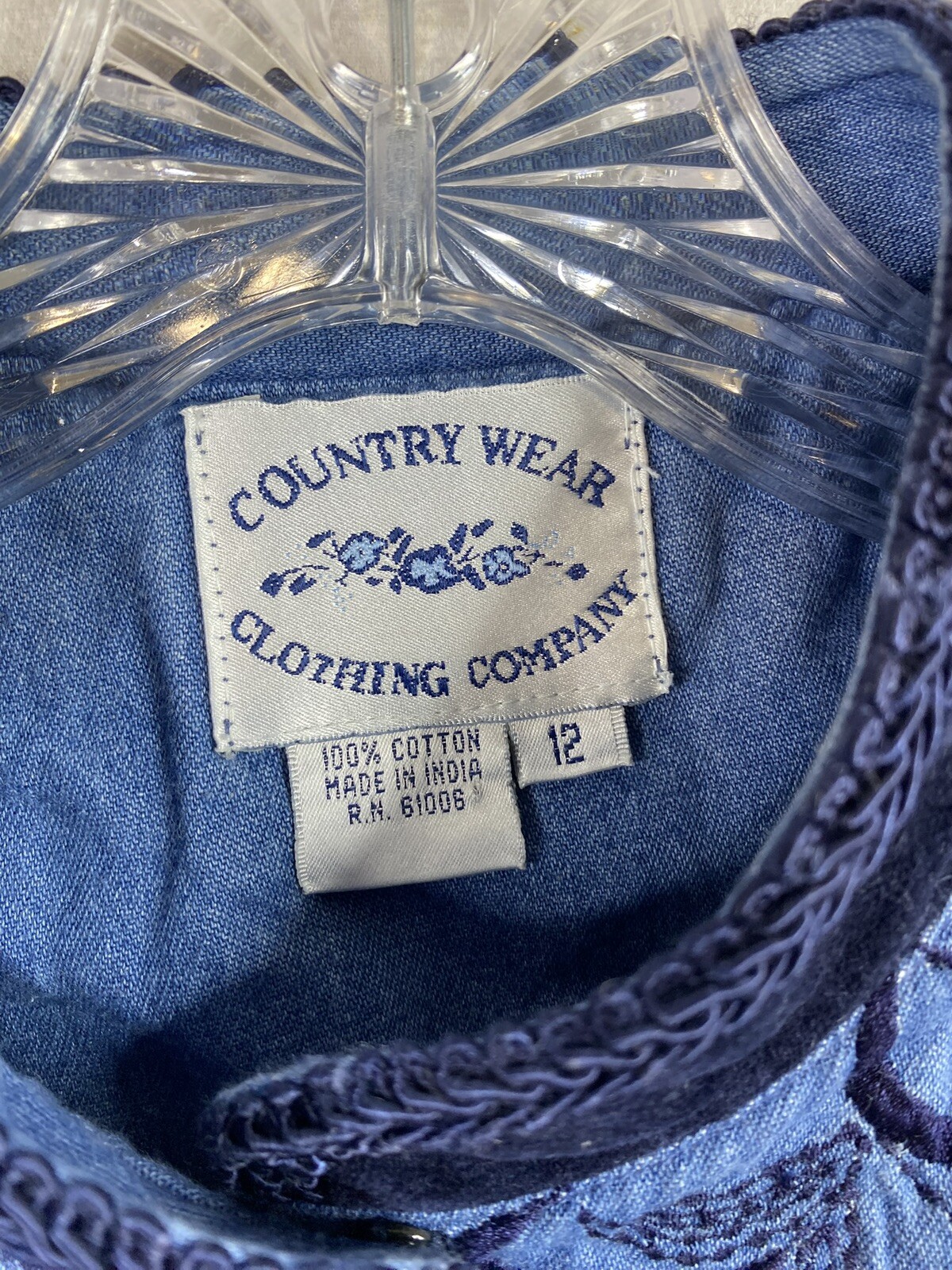 Vtg Country Wear Clothing Co Denim Dress Sz 12 Velvet Embroidered Cottagecore