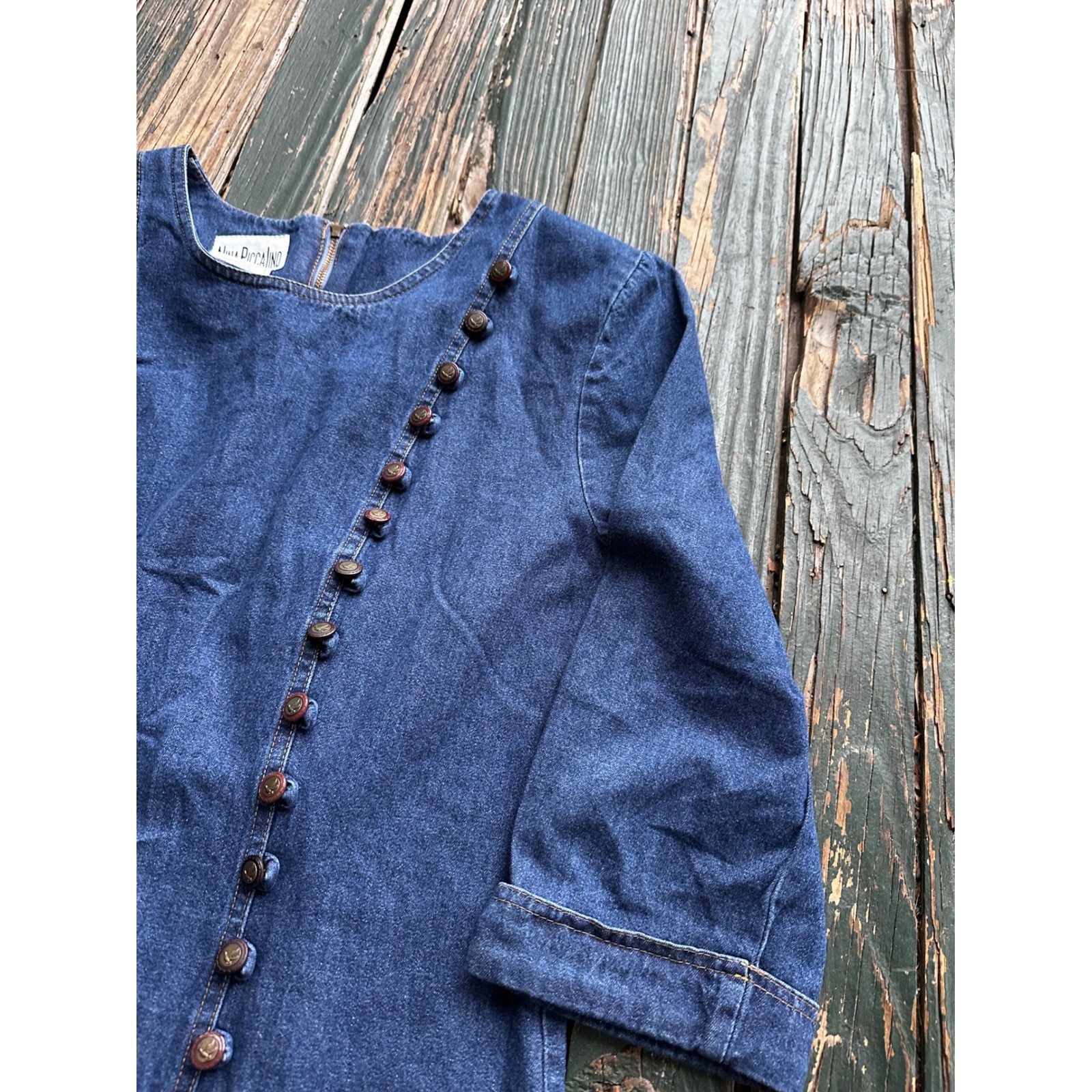 Nina Piccalino Vintage Denim Midi Dress Asymmetrical Button Front Blue Women 12