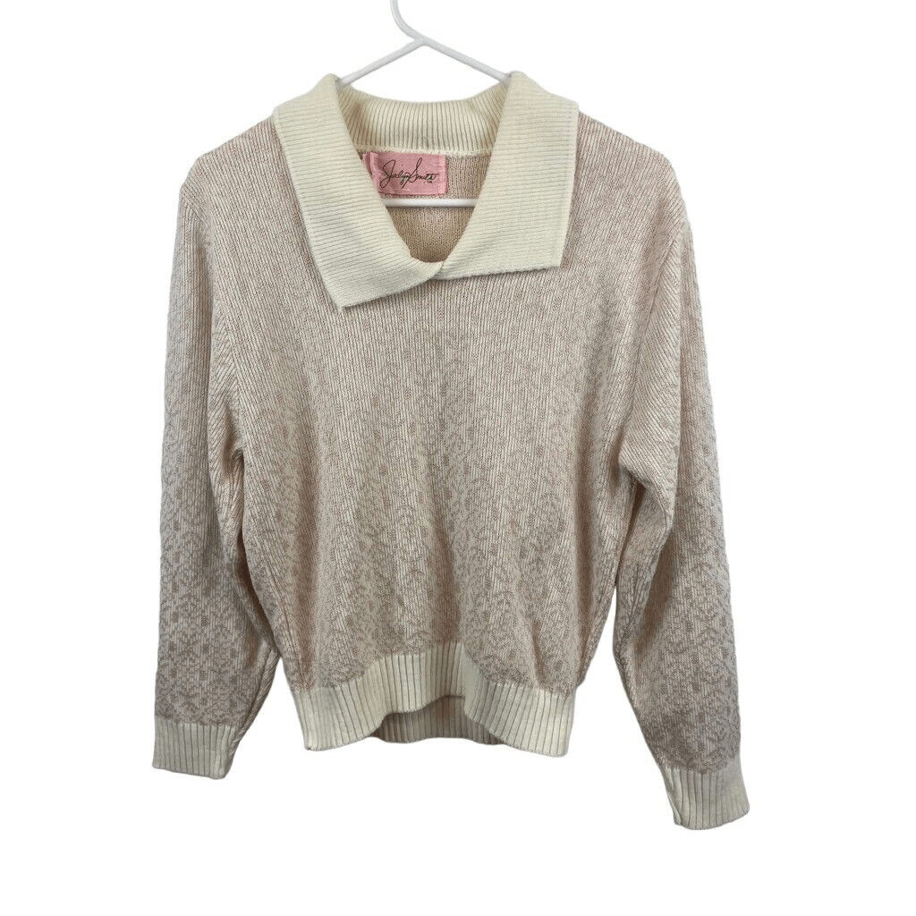 Jaclyn Smith American Vintage Pink Cream Collared Sweater Preppy Glam Size S/M