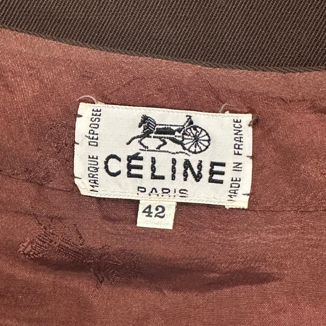 Vintage Celine 70s Wool Horsebit Brown Pleated Skirt