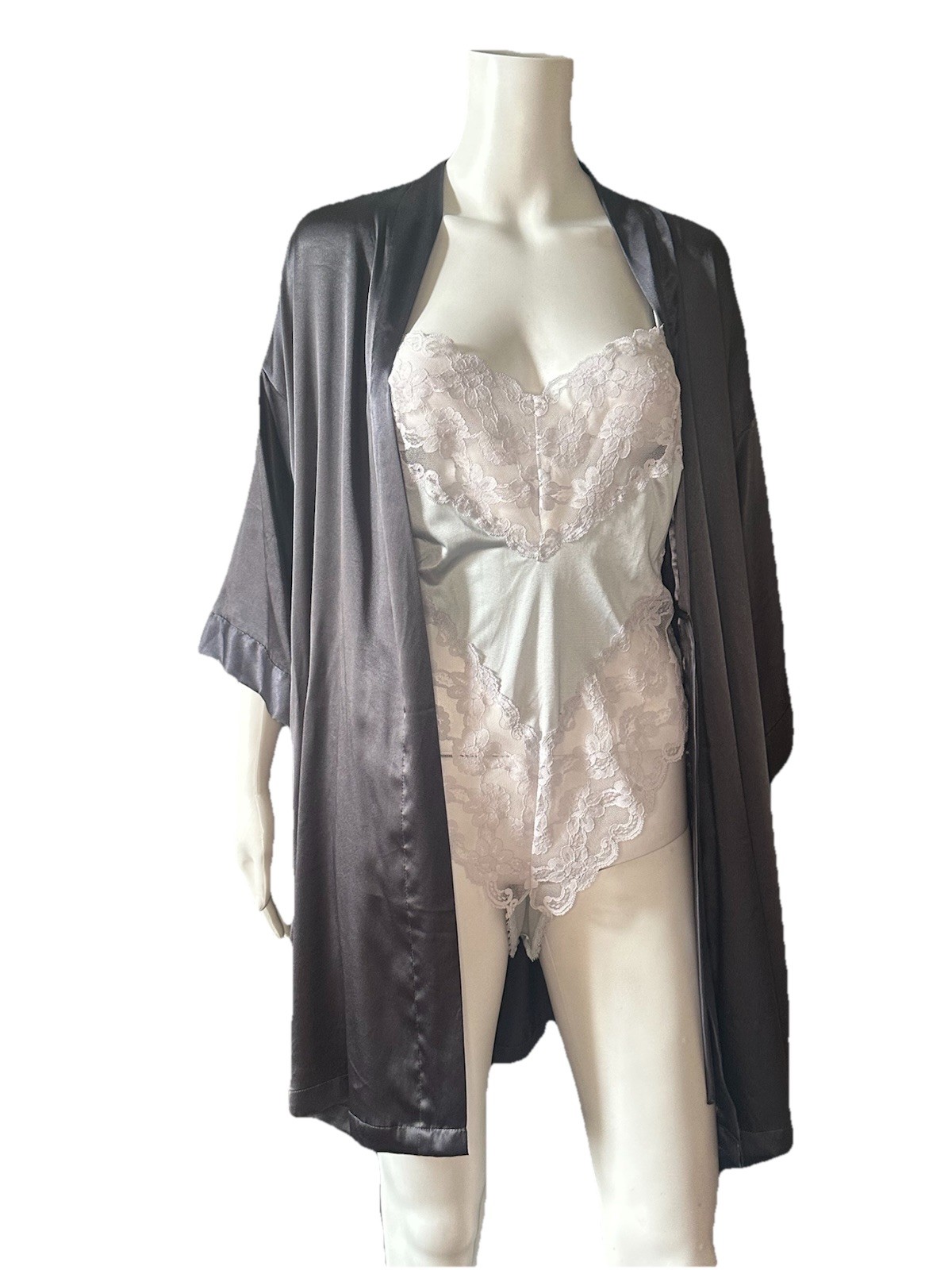 Kayser Vintage Blue Satin And Lace Teddy Sz 36 Armpit To Armpit 15” Length 29”