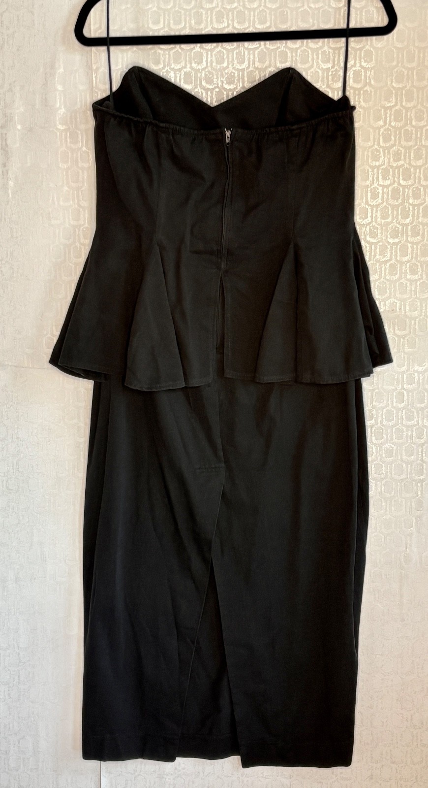 VTG 90’S CONTEMPO CASUALS BLACK COTTON COCKTAIL PEPLUM STRAPLESS DRESS*S/M