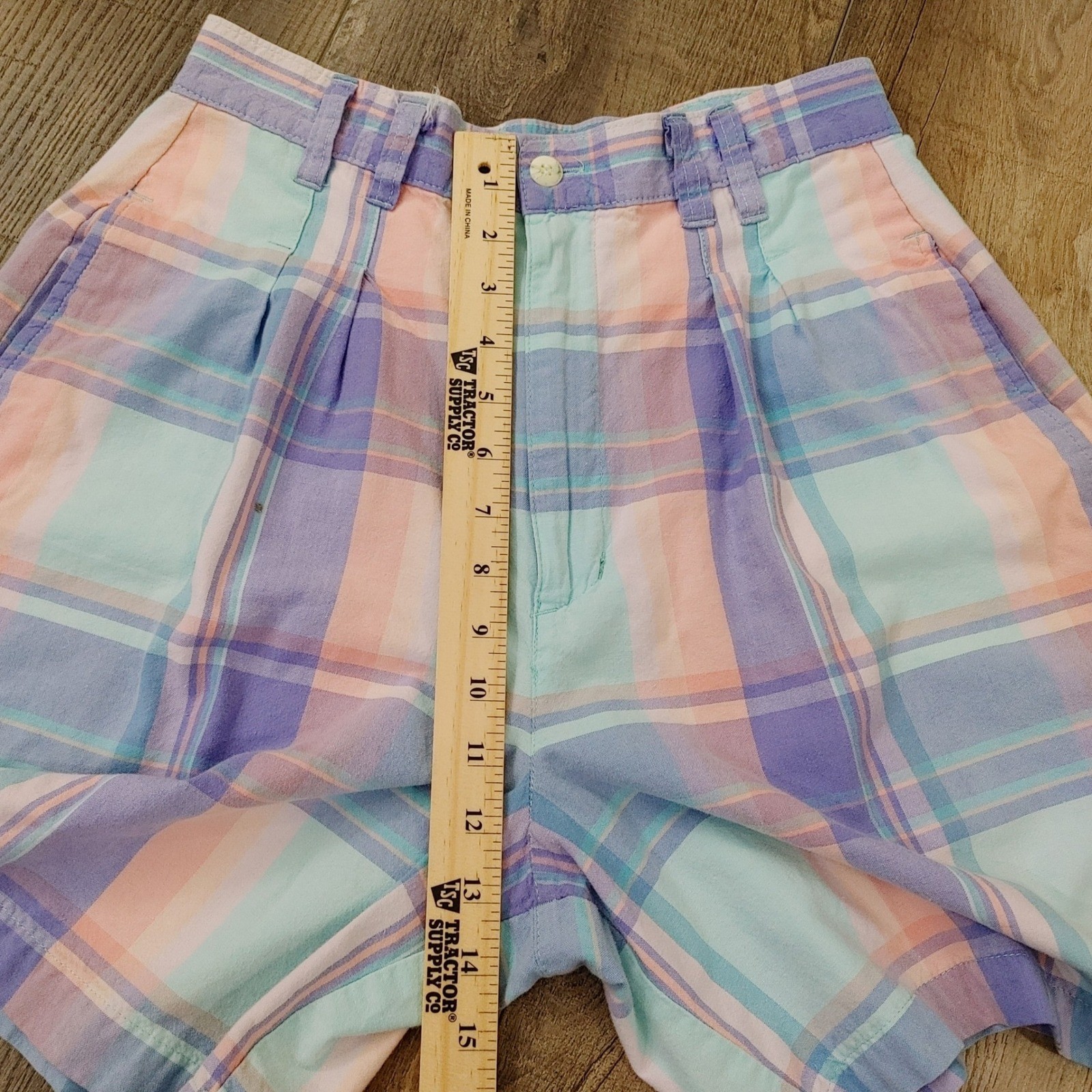 Bugle Boy Classics Vintage 80s Pastel Plaid High Rise Mom Shorts Purple Pink 10