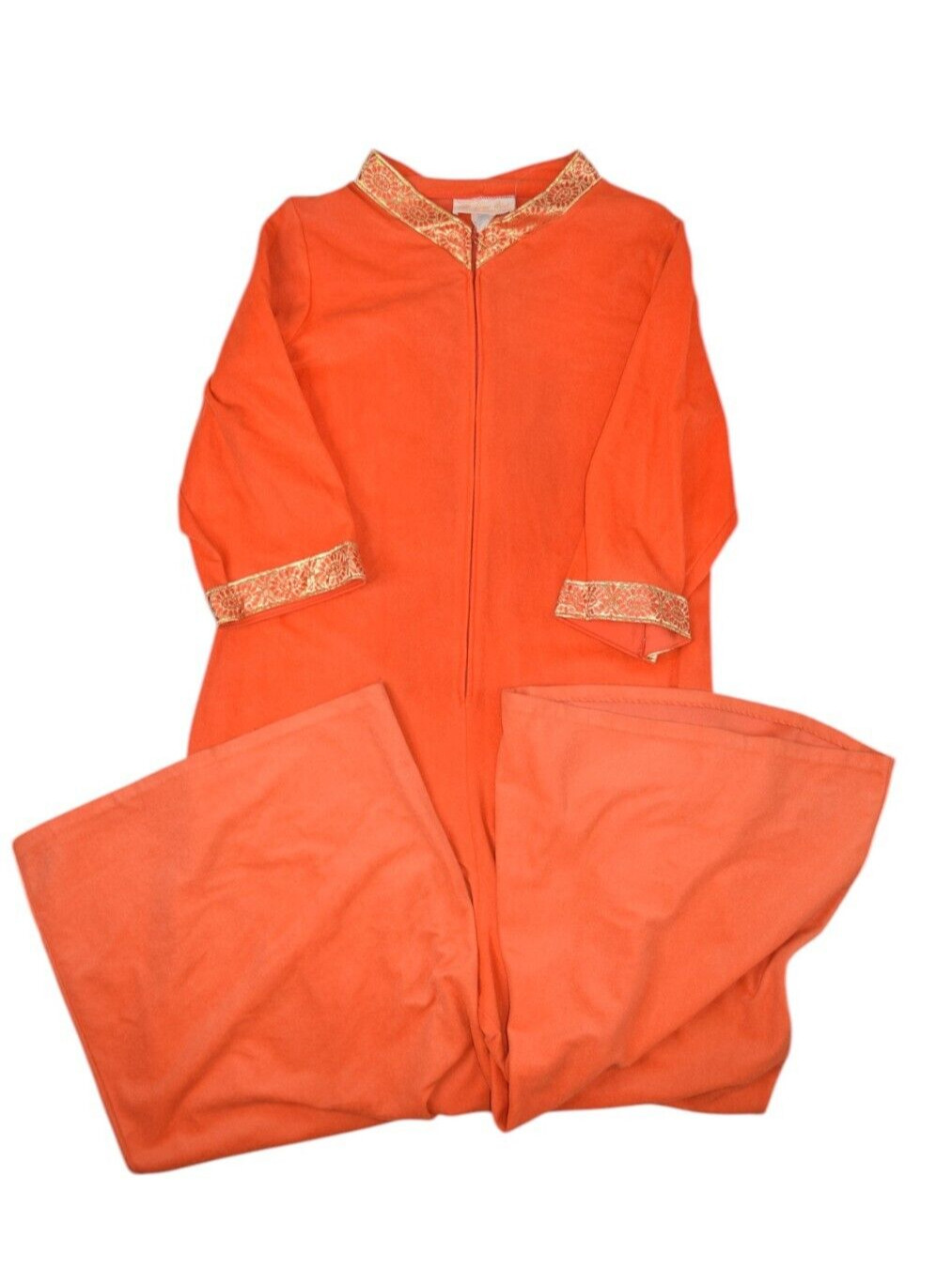 Vintage Sears At Home Wear Womens M Orange Robe Jumpsuit Legs Velvet Lounge