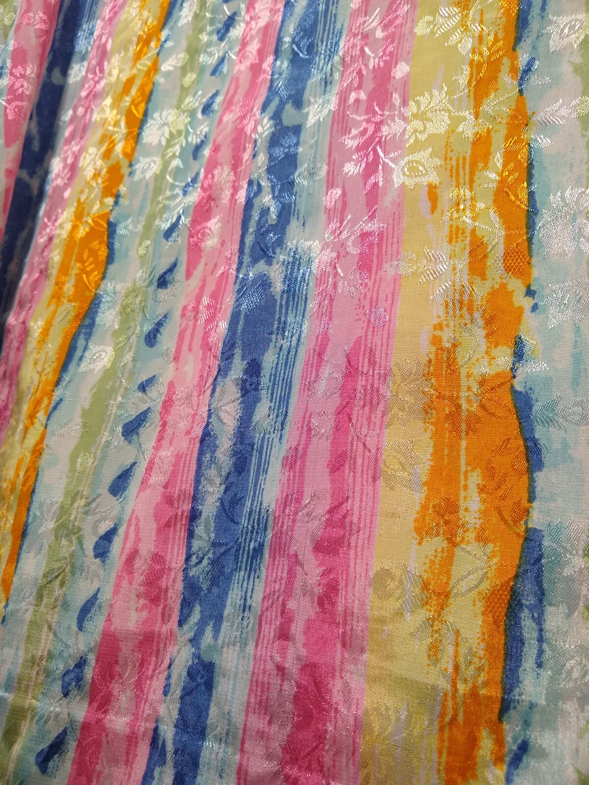 SITA ~ Floral Rainbow Striped V-Neck Kaftan Dress Moo Moo – One Size – Vtg 70’s