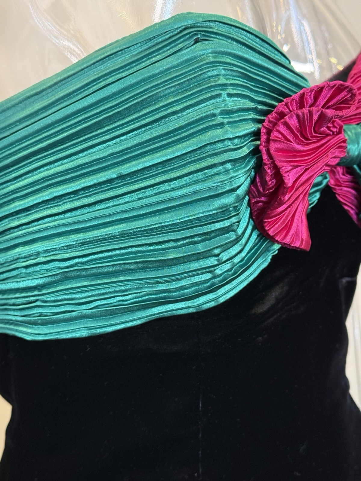 Vintage Morton Myles Dress 10 Black Pink Green Velvet Party Formal Ball Gown USA